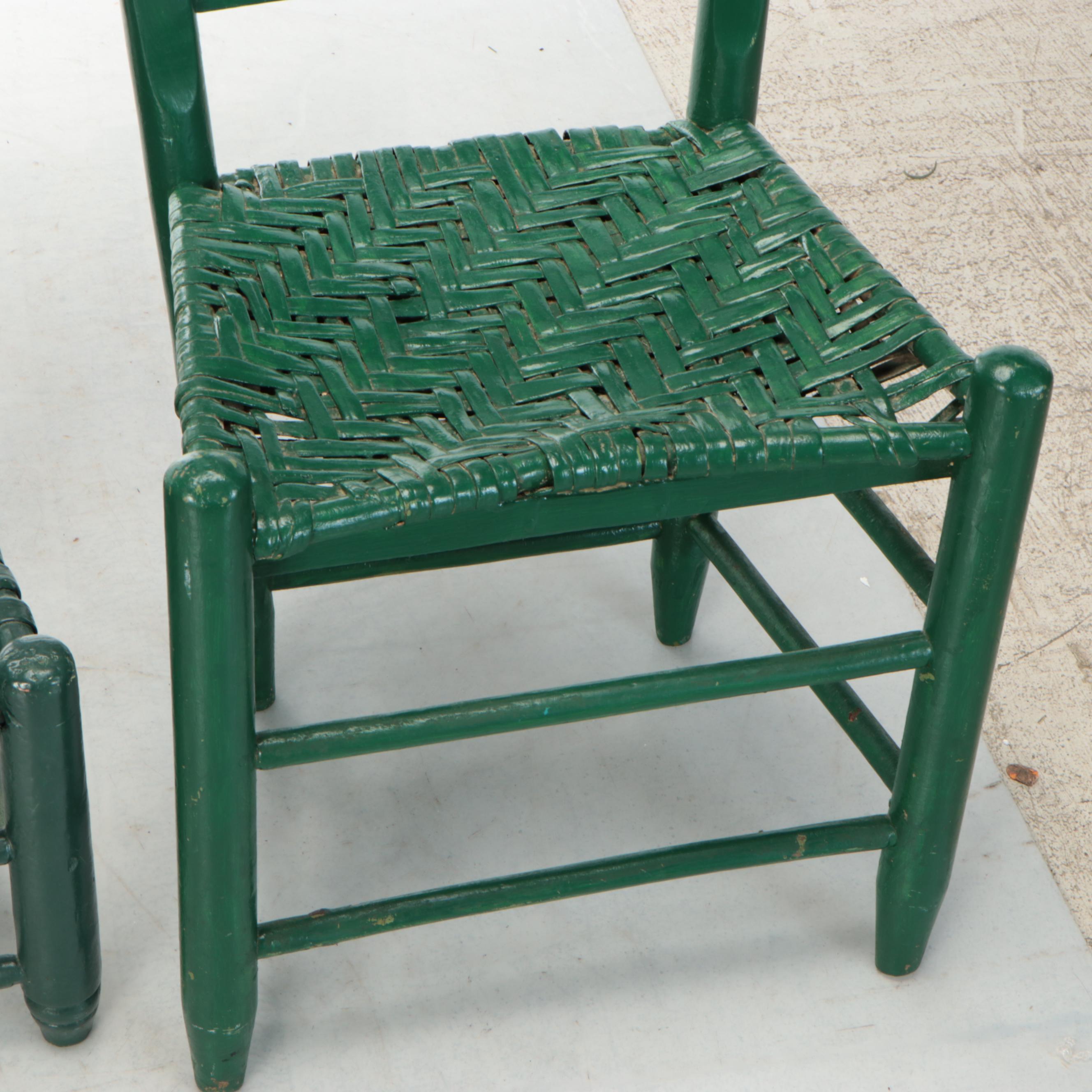 Two Early American Style Green-Painted Wood and Rush Side Chairs