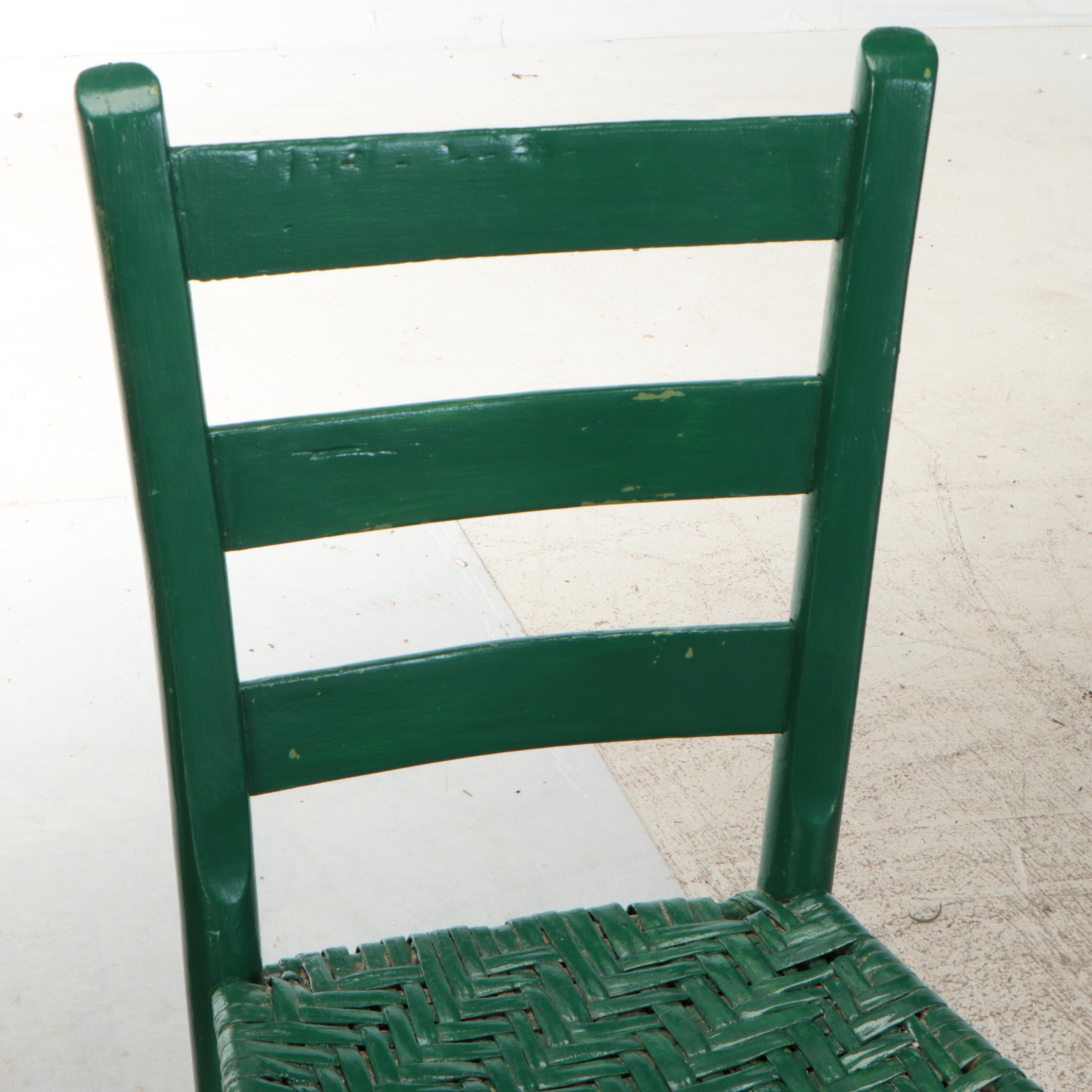 Two Early American Style Green-Painted Wood and Rush Side Chairs