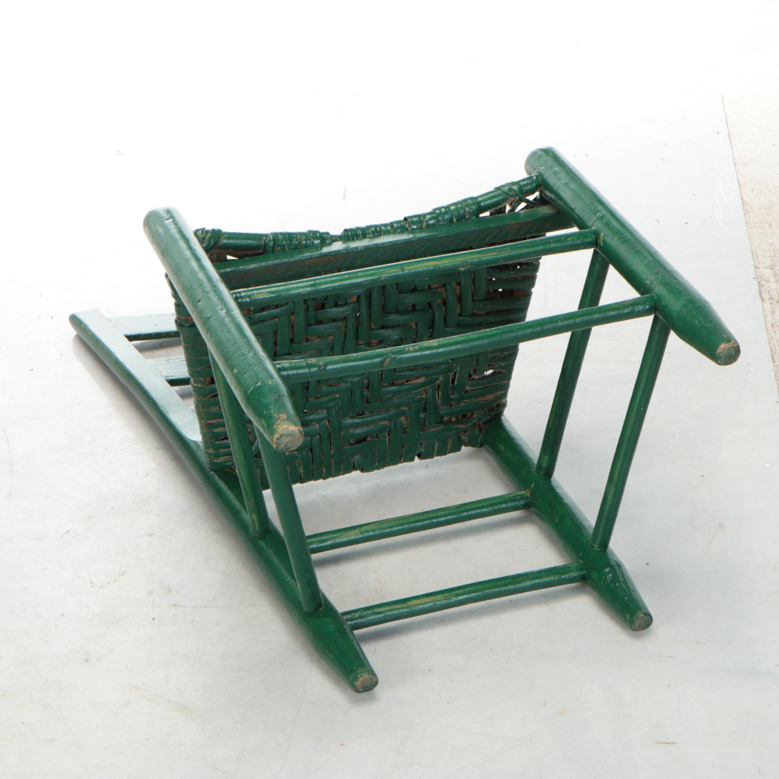 Two Early American Style Green-Painted Wood and Rush Side Chairs