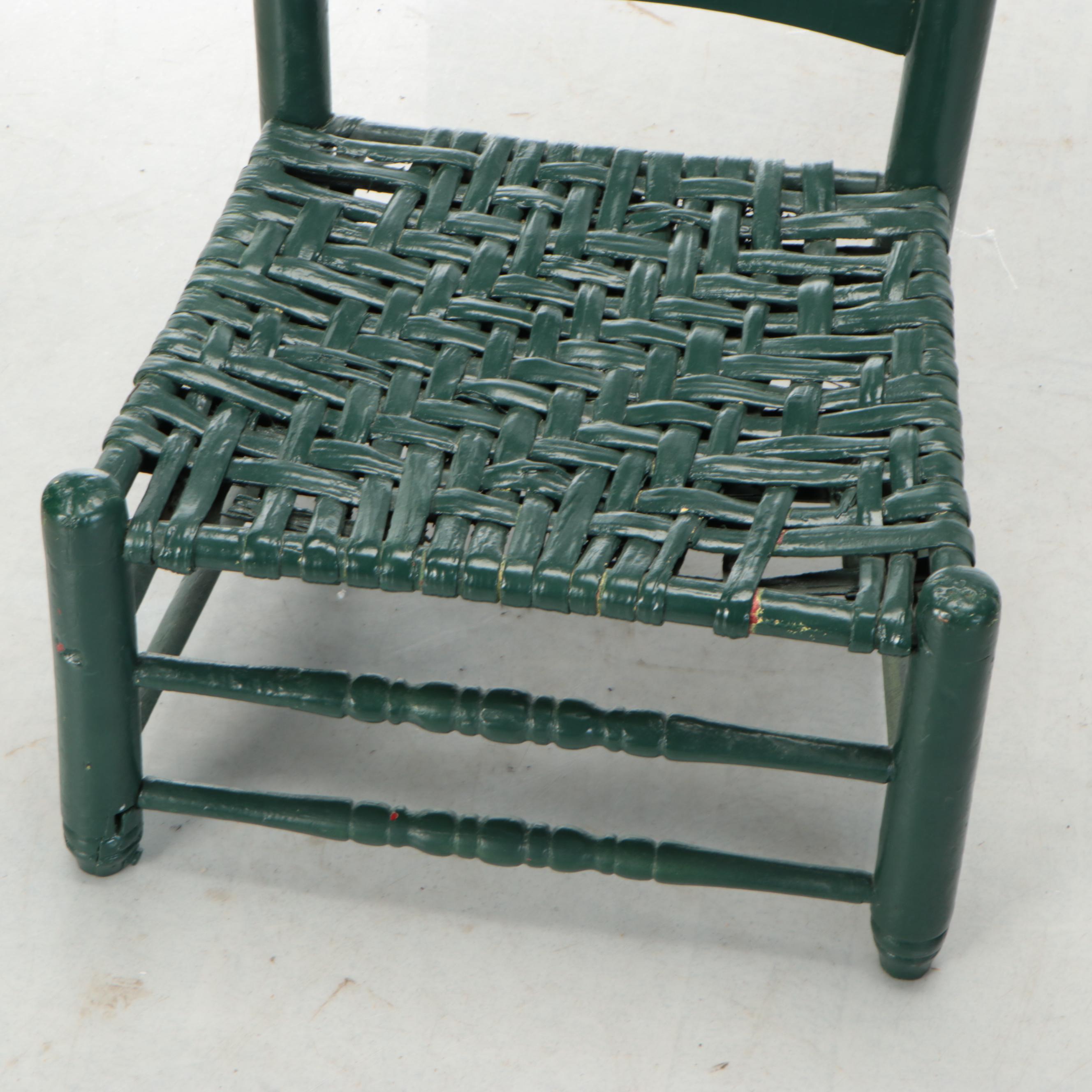 Two Early American Style Green-Painted Wood and Rush Side Chairs