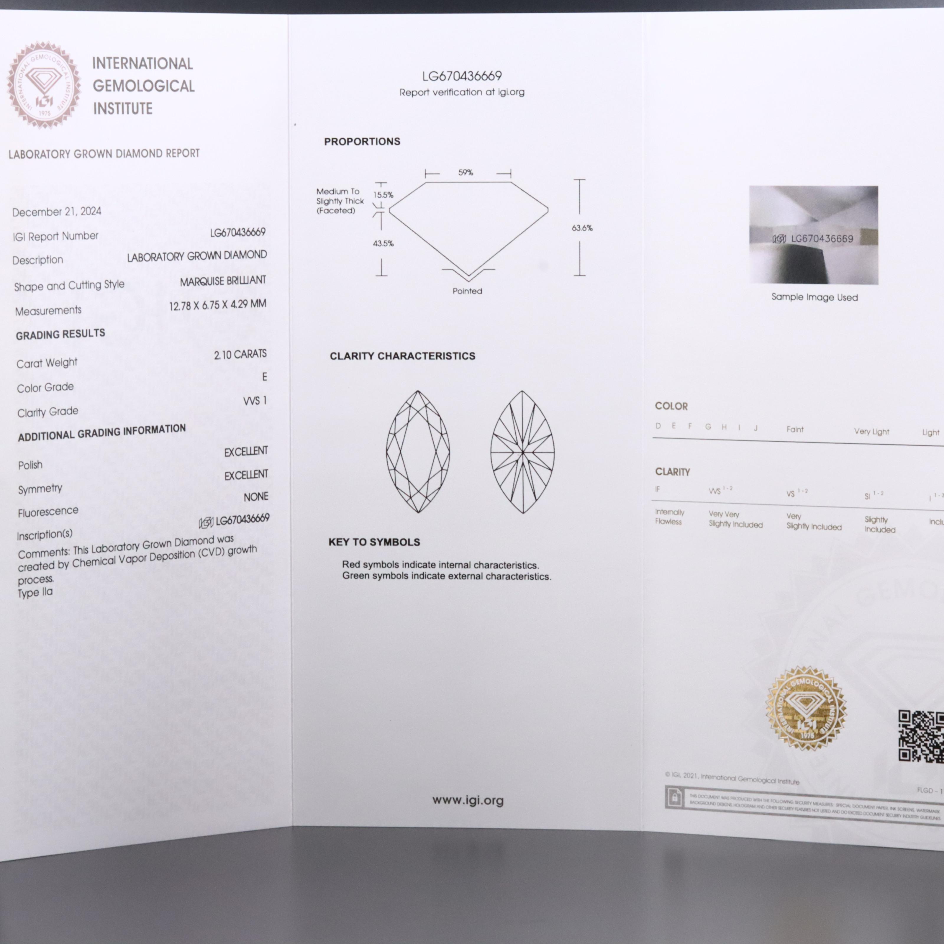 Loose 2.10 CT Lab Grown Diamond with IGI Report