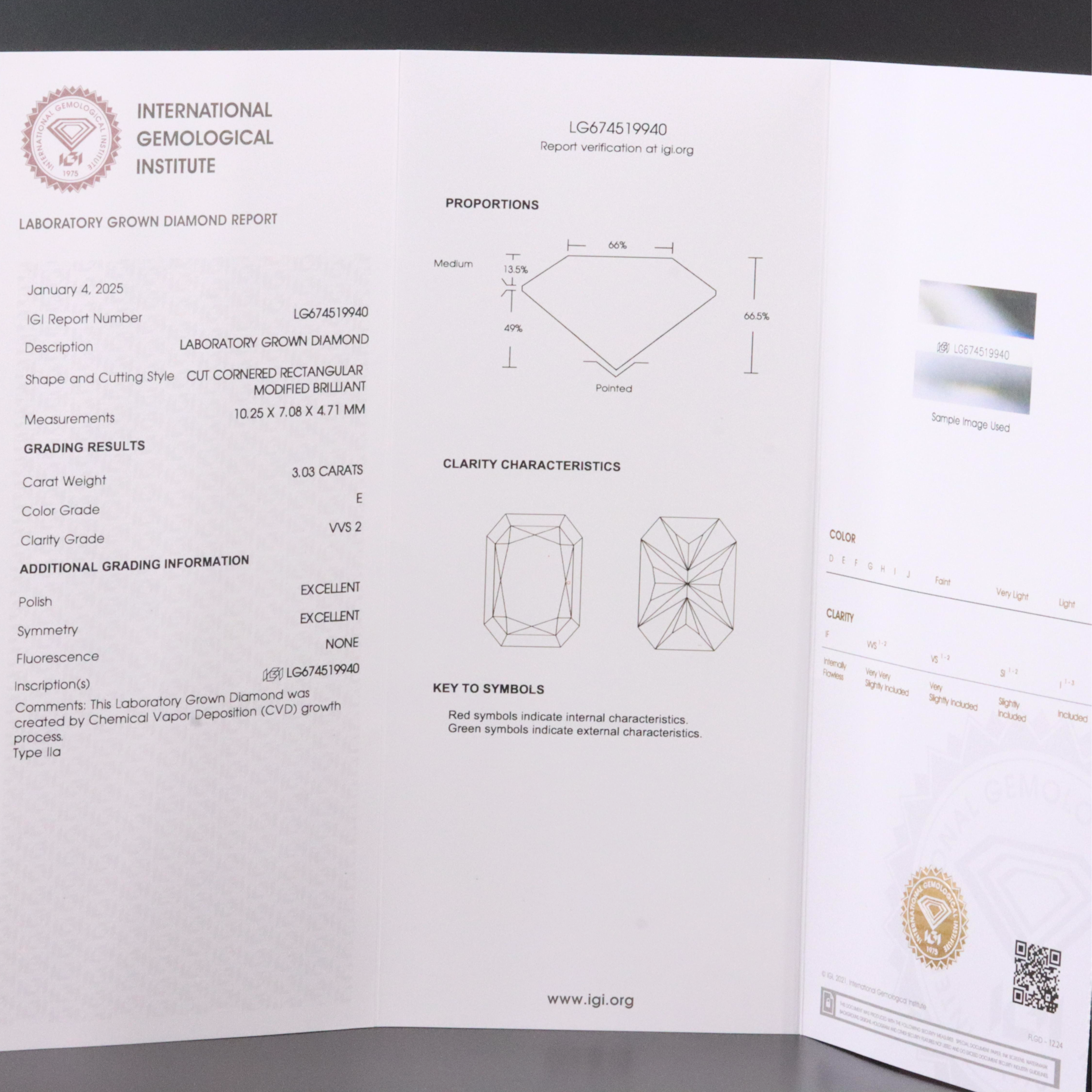 Loose 3.03 CT Lab Grown Diamond with IGI Report