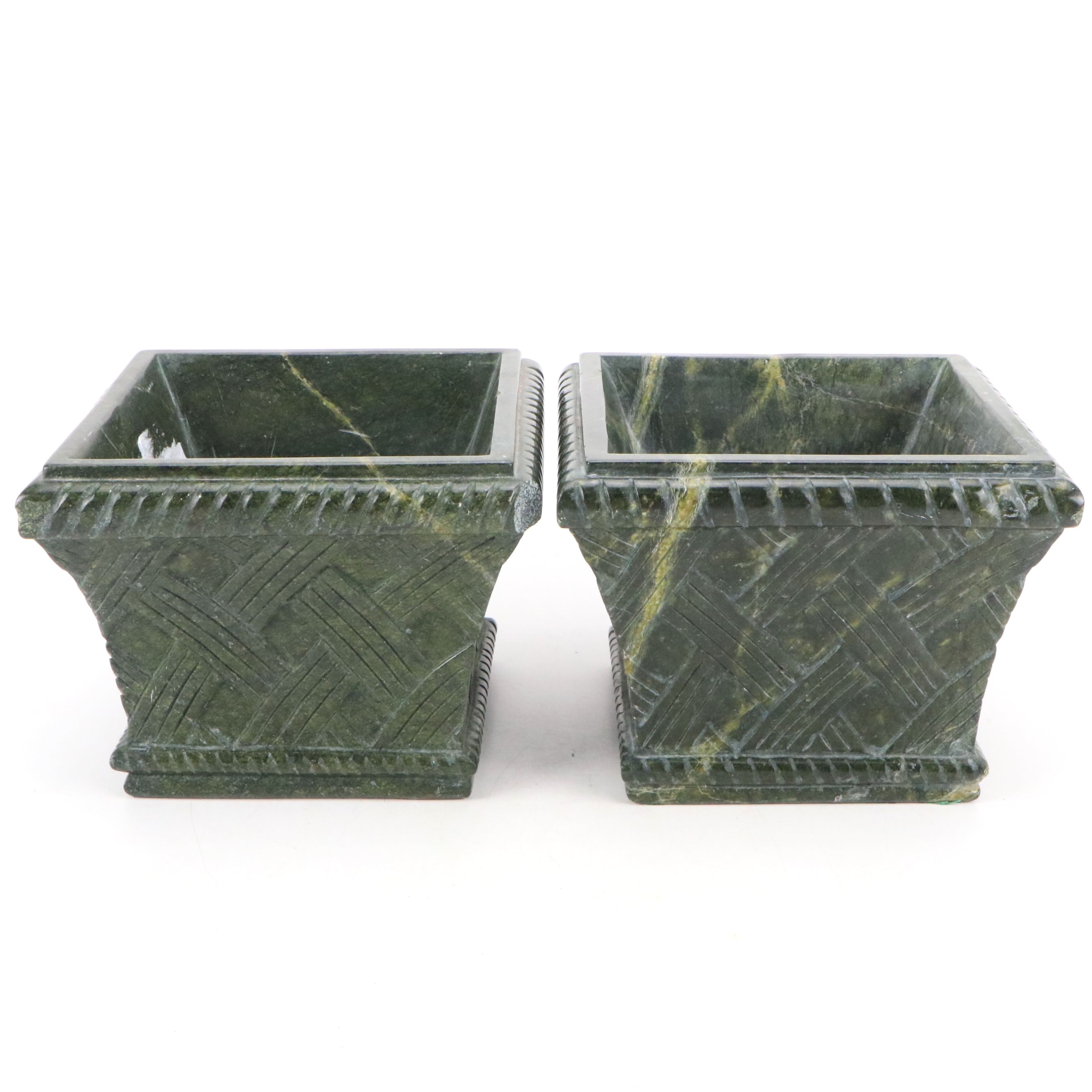 Carved Marble Basket Style Planters
