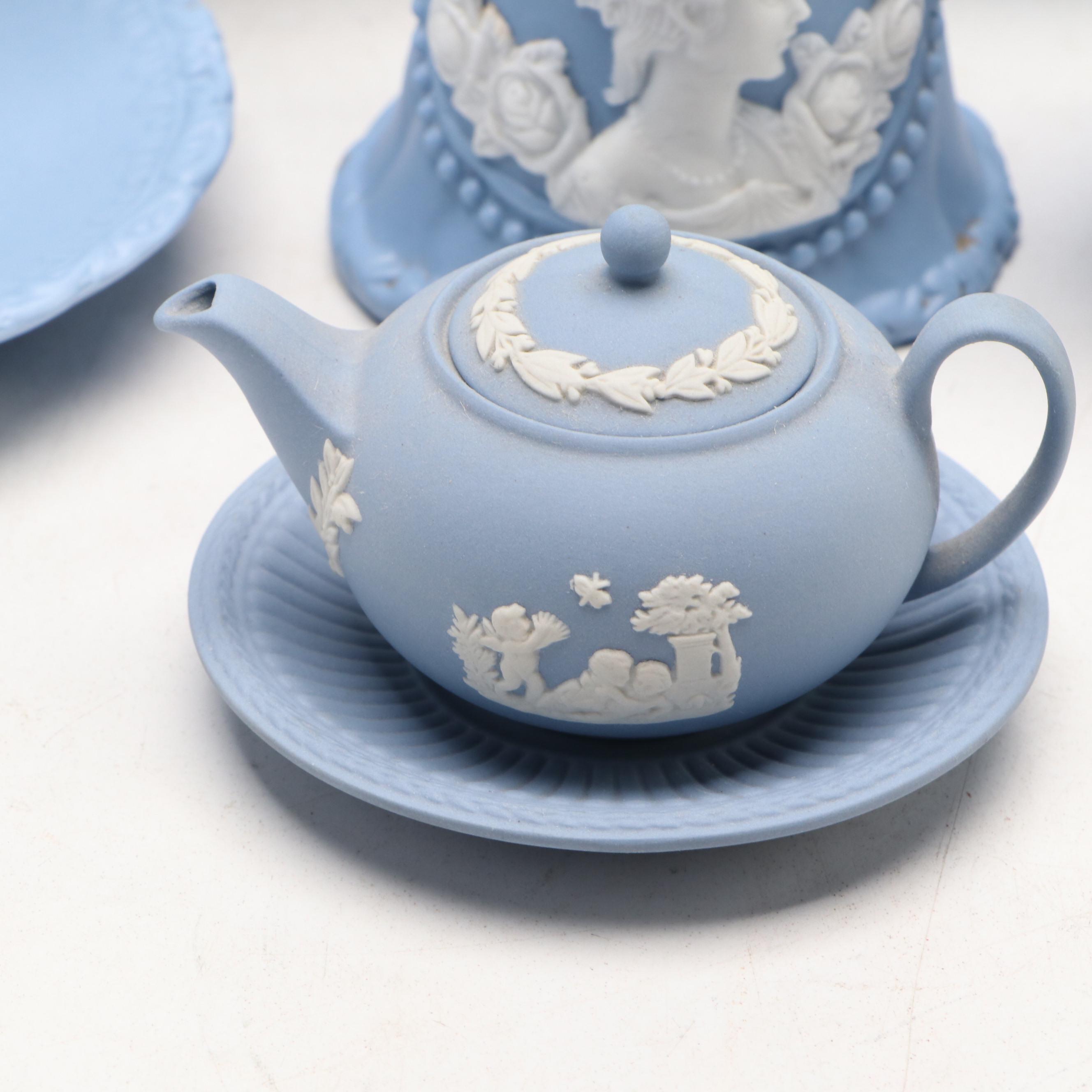 Wedgwood Blue Jasperware Table Accessories with Other Dresser Set