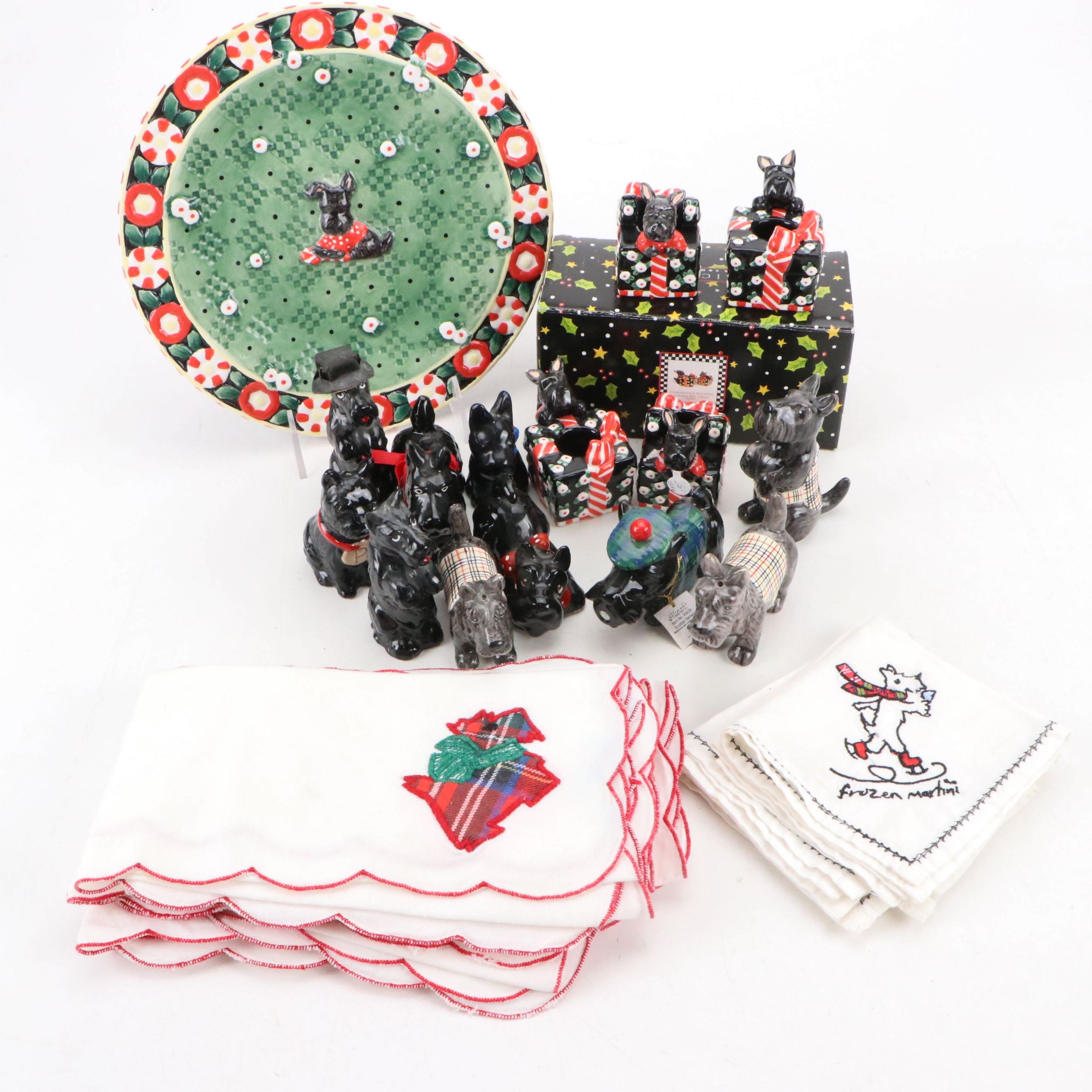 Mary Engelbreit Scottie Dog Christmas Tea Light Holders with Napkins and More
