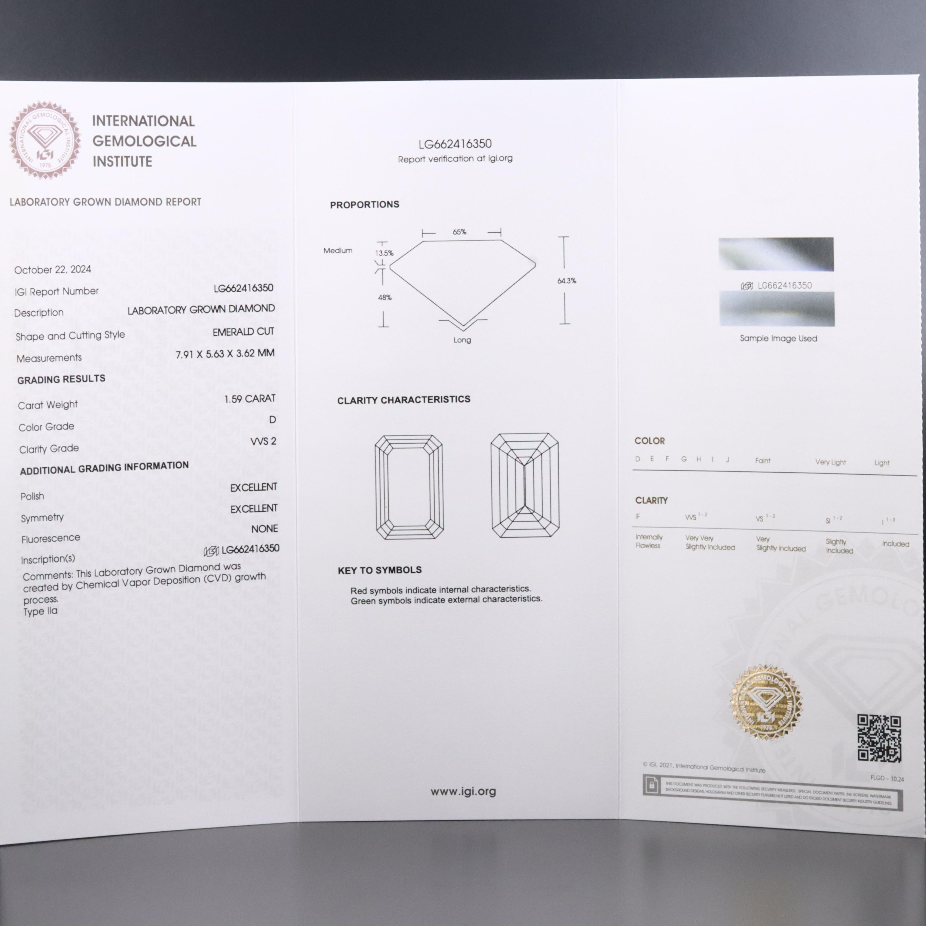 Loose 1.59 CT Lab Grown Diamond with IGI Report