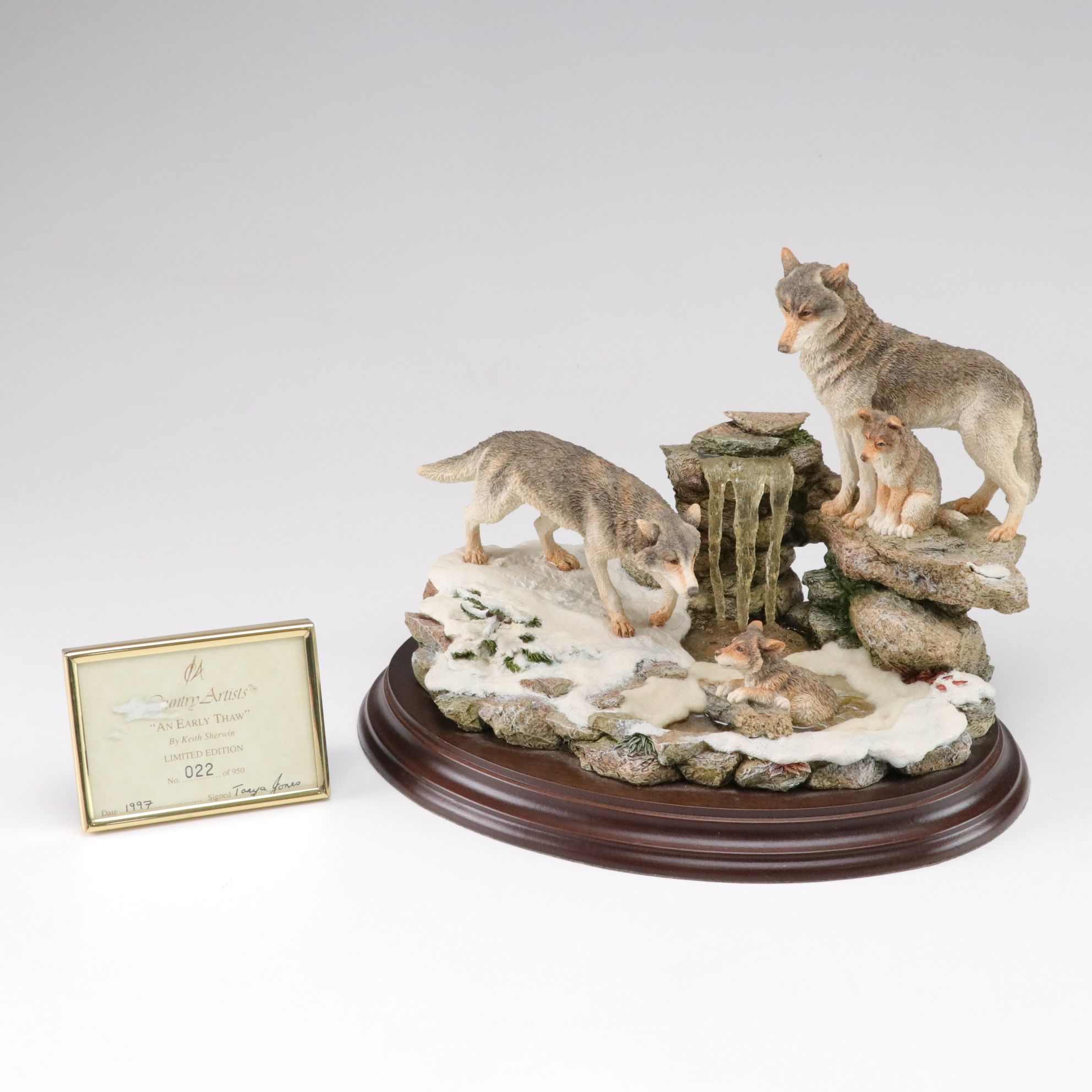 Country Artists Hand Painted Cast Resin Figurines of Wolves, Late 20th Century
