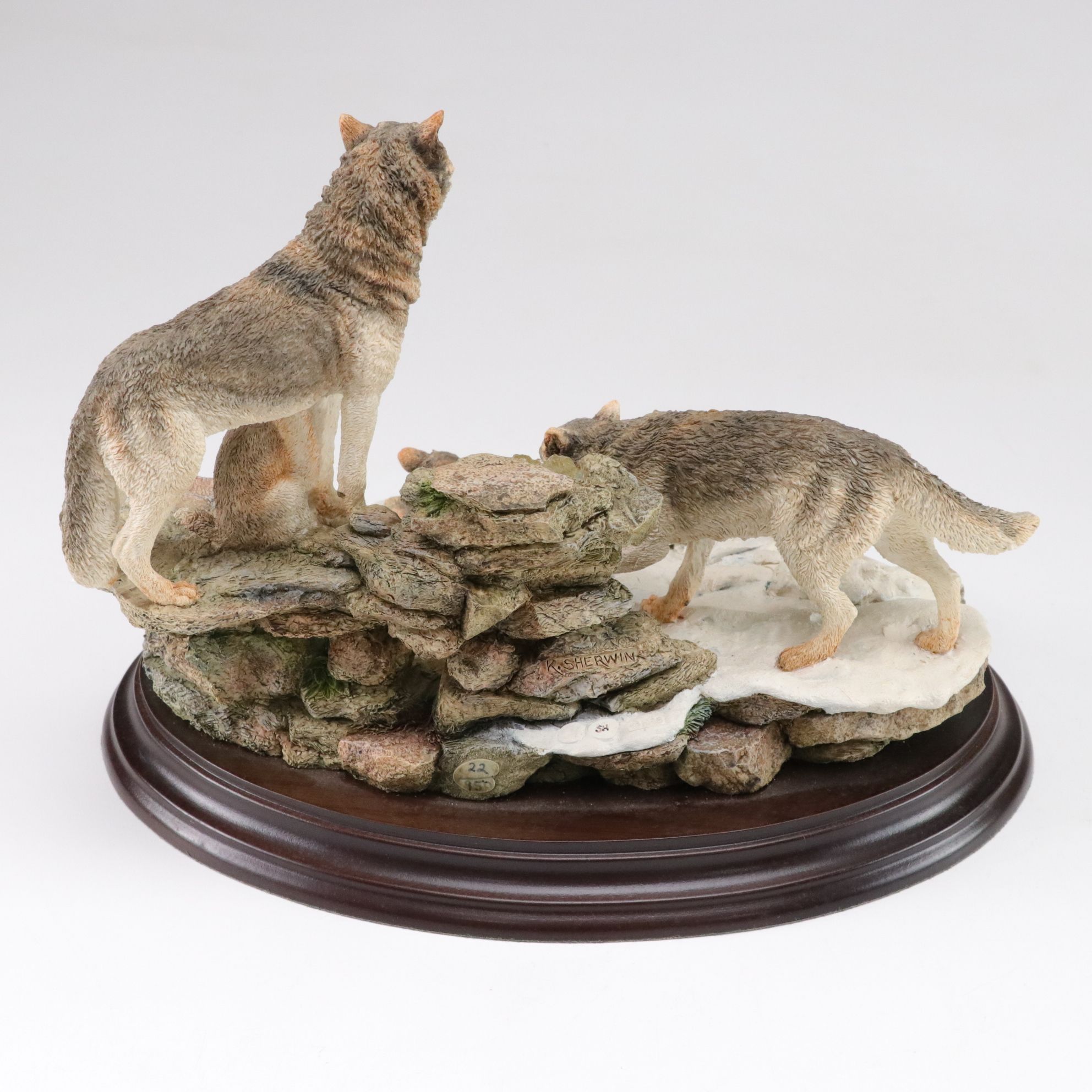 Country Artists Hand Painted Cast Resin Figurines of Wolves, Late 20th Century