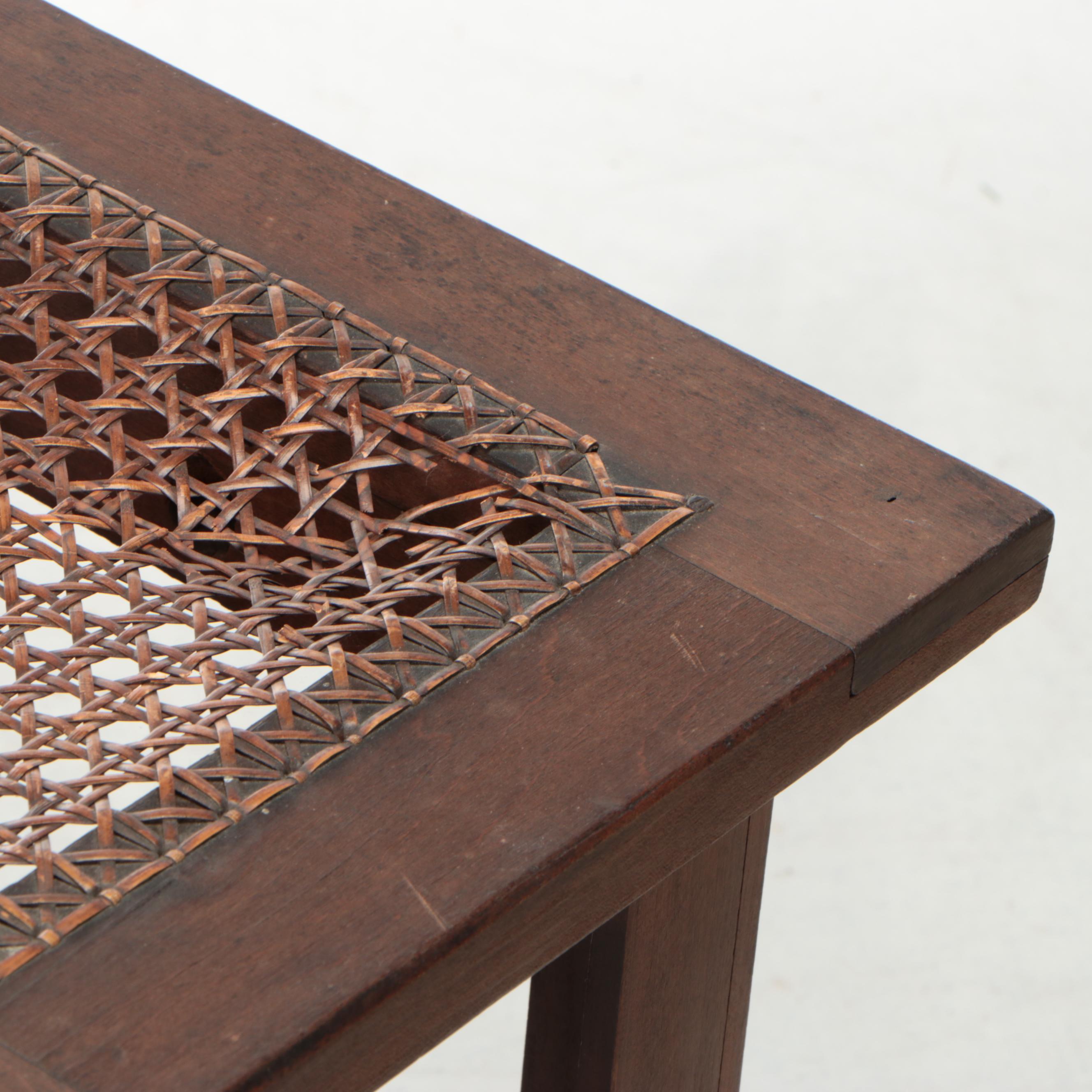 Painted Press-Back Side Chair and Walnut Stool with Woven Cane Seats