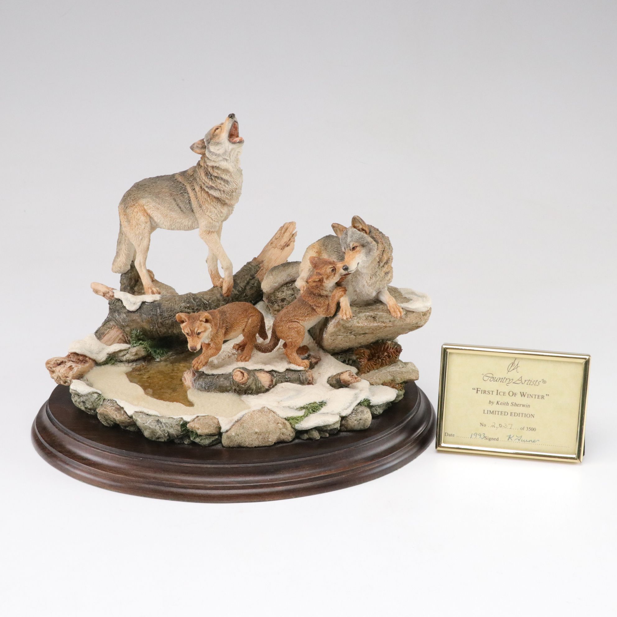 Country Artists Hand Painted Cast Resin Figurines of Wolves, Late 20th Century