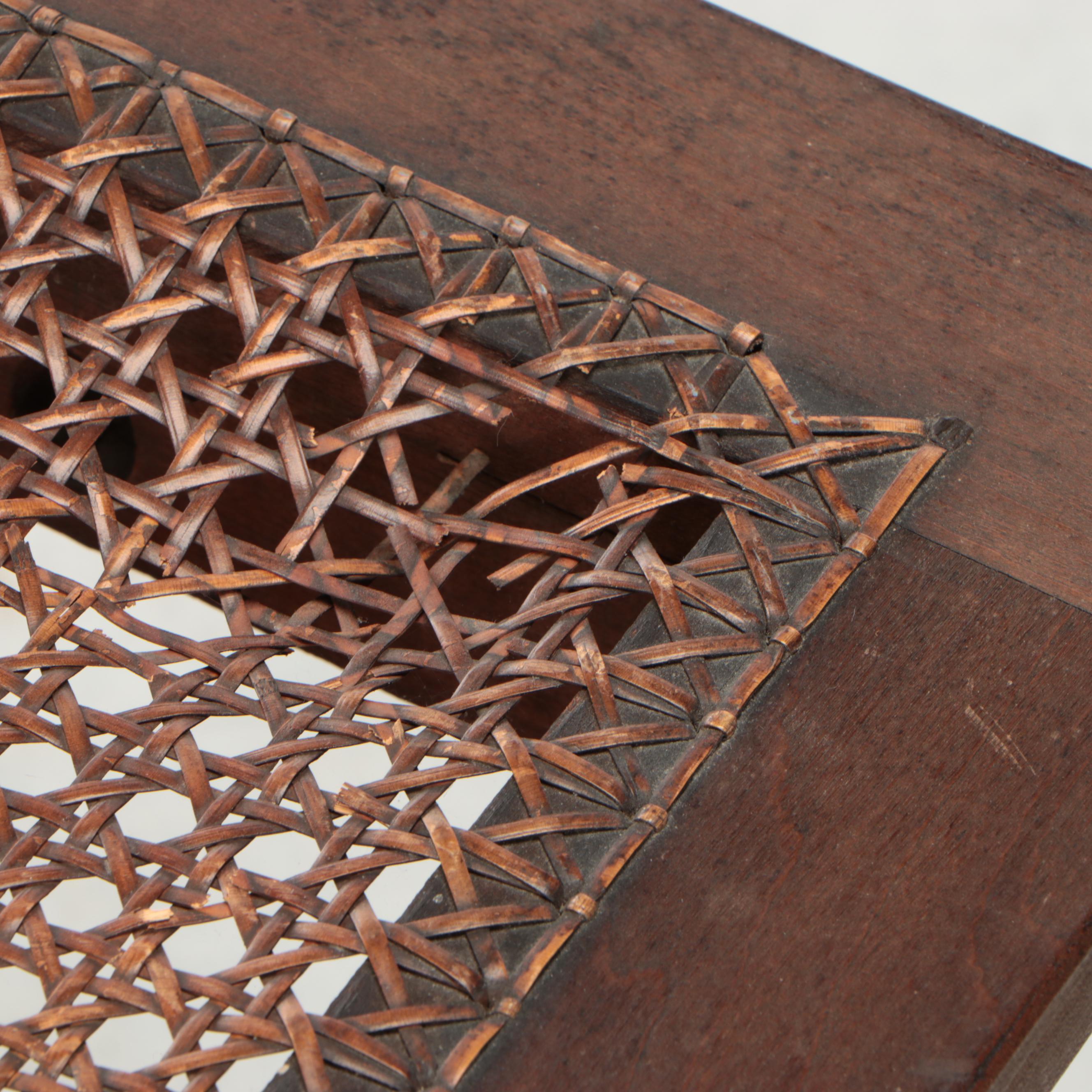 Painted Press-Back Side Chair and Walnut Stool with Woven Cane Seats