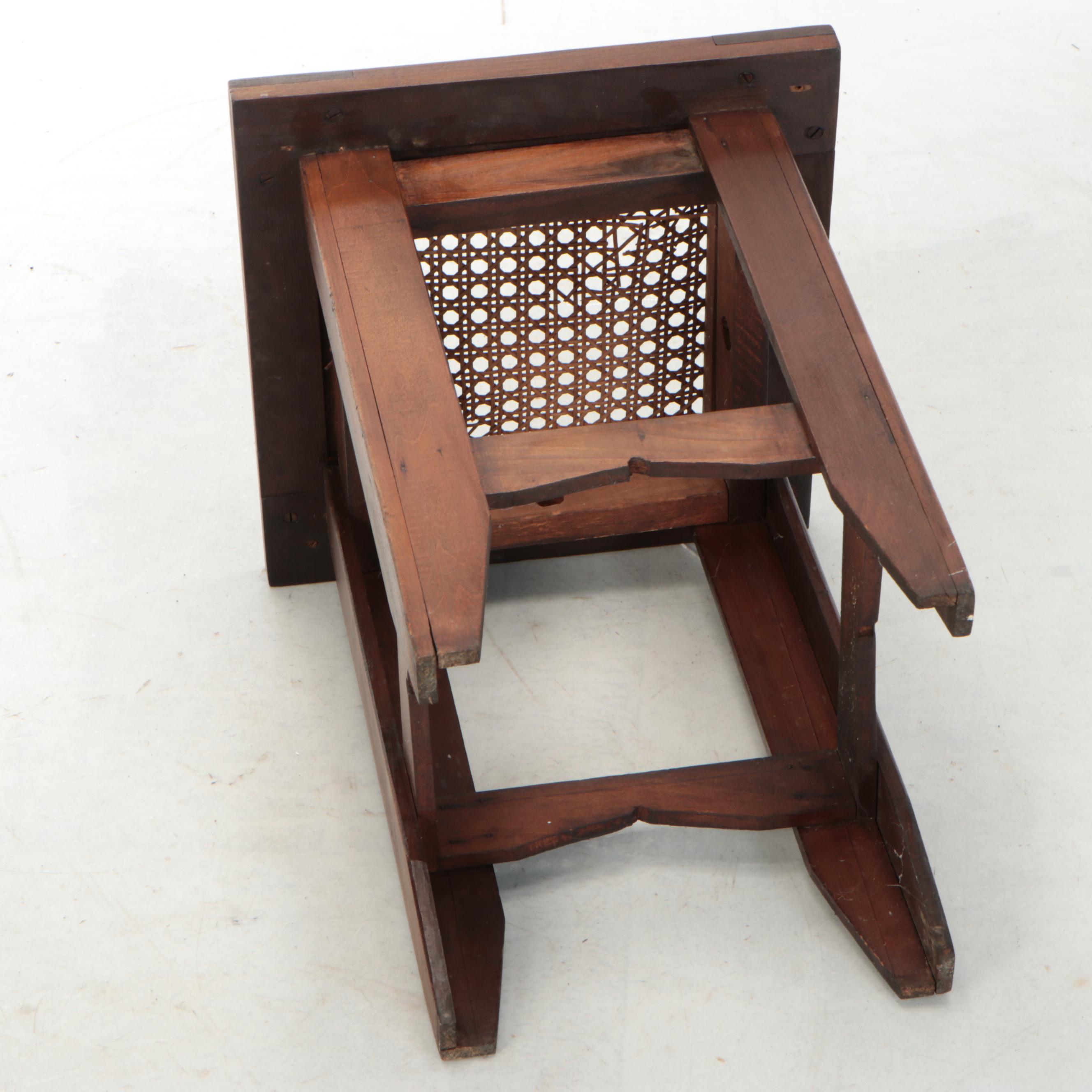Painted Press-Back Side Chair and Walnut Stool with Woven Cane Seats
