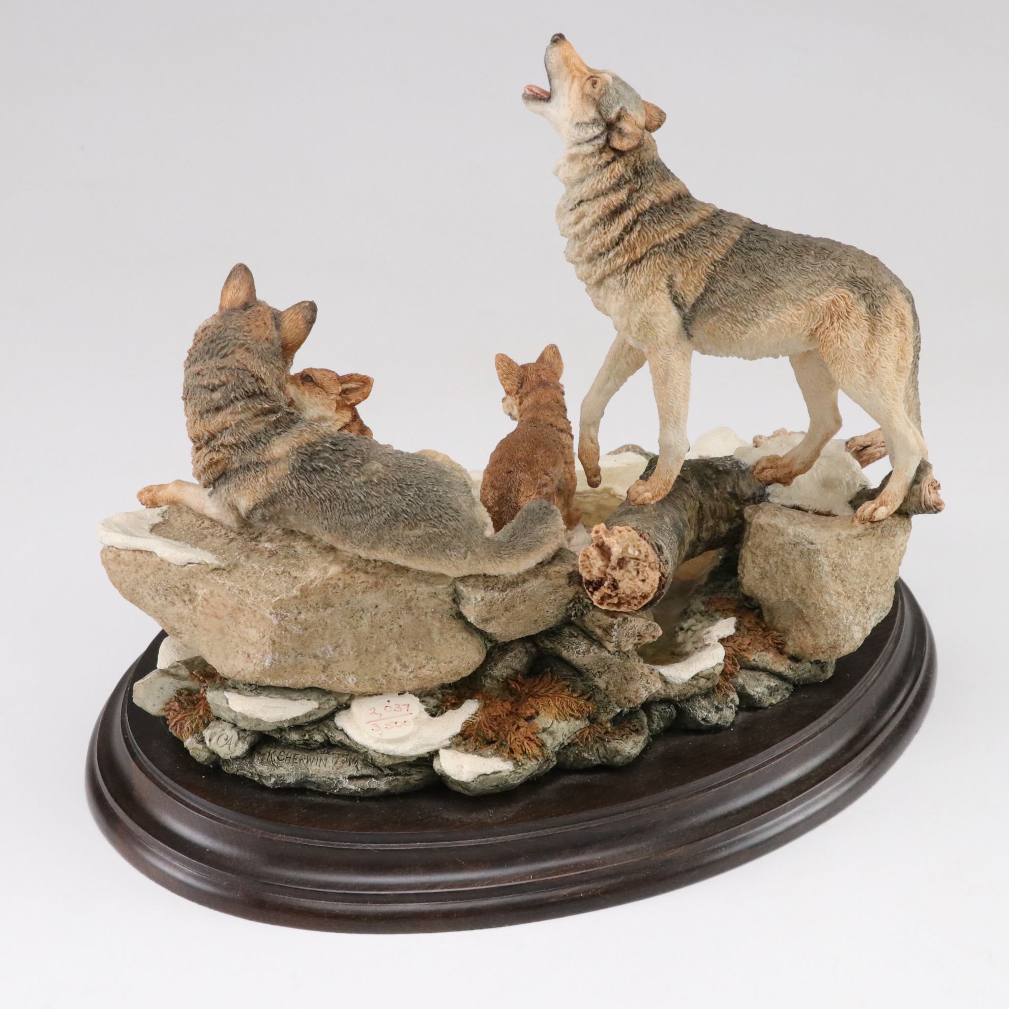 Country Artists Hand Painted Cast Resin Figurines of Wolves, Late 20th Century