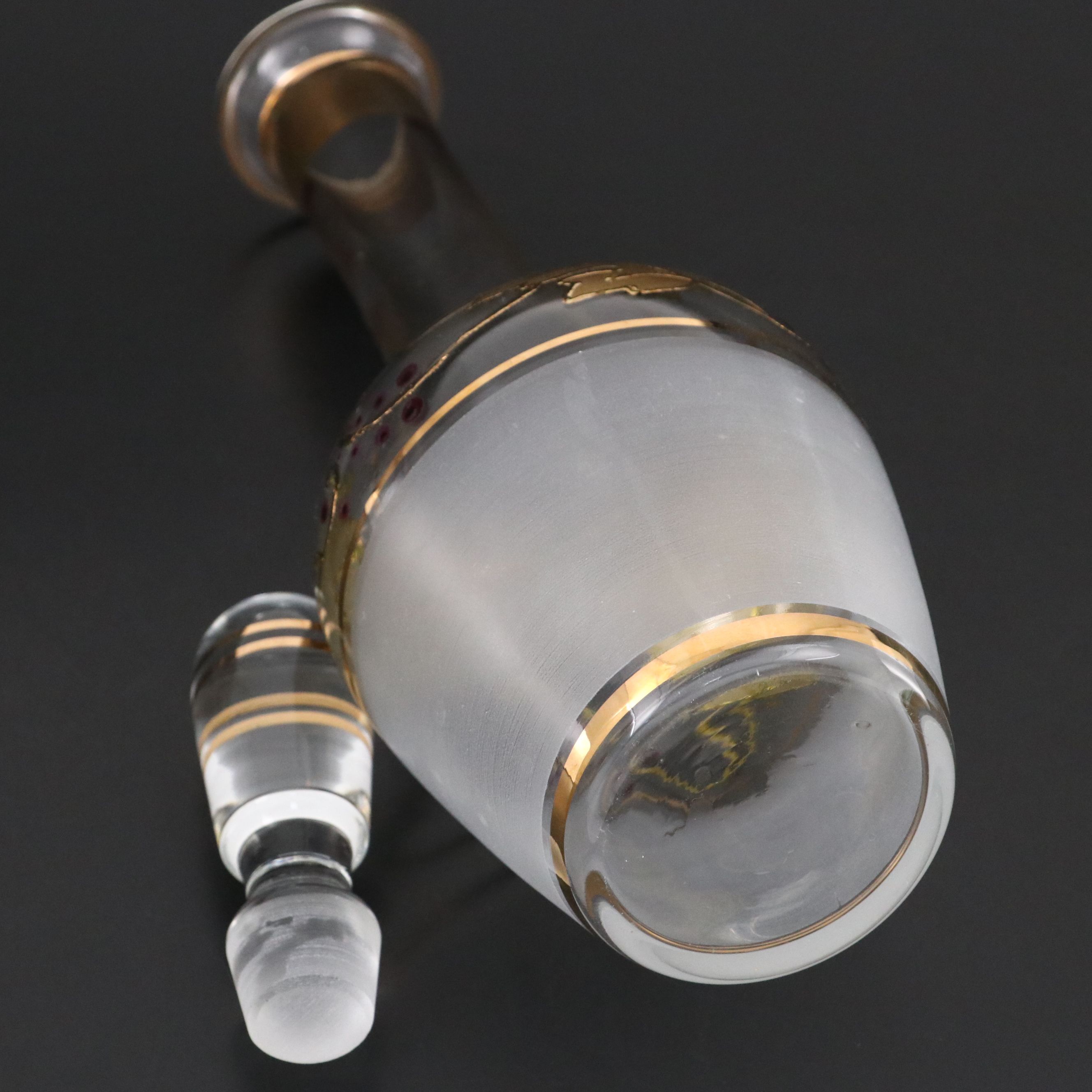 Bohemian Crystal Gold Gilt Leaf Glass Decanter and Wine Glasses