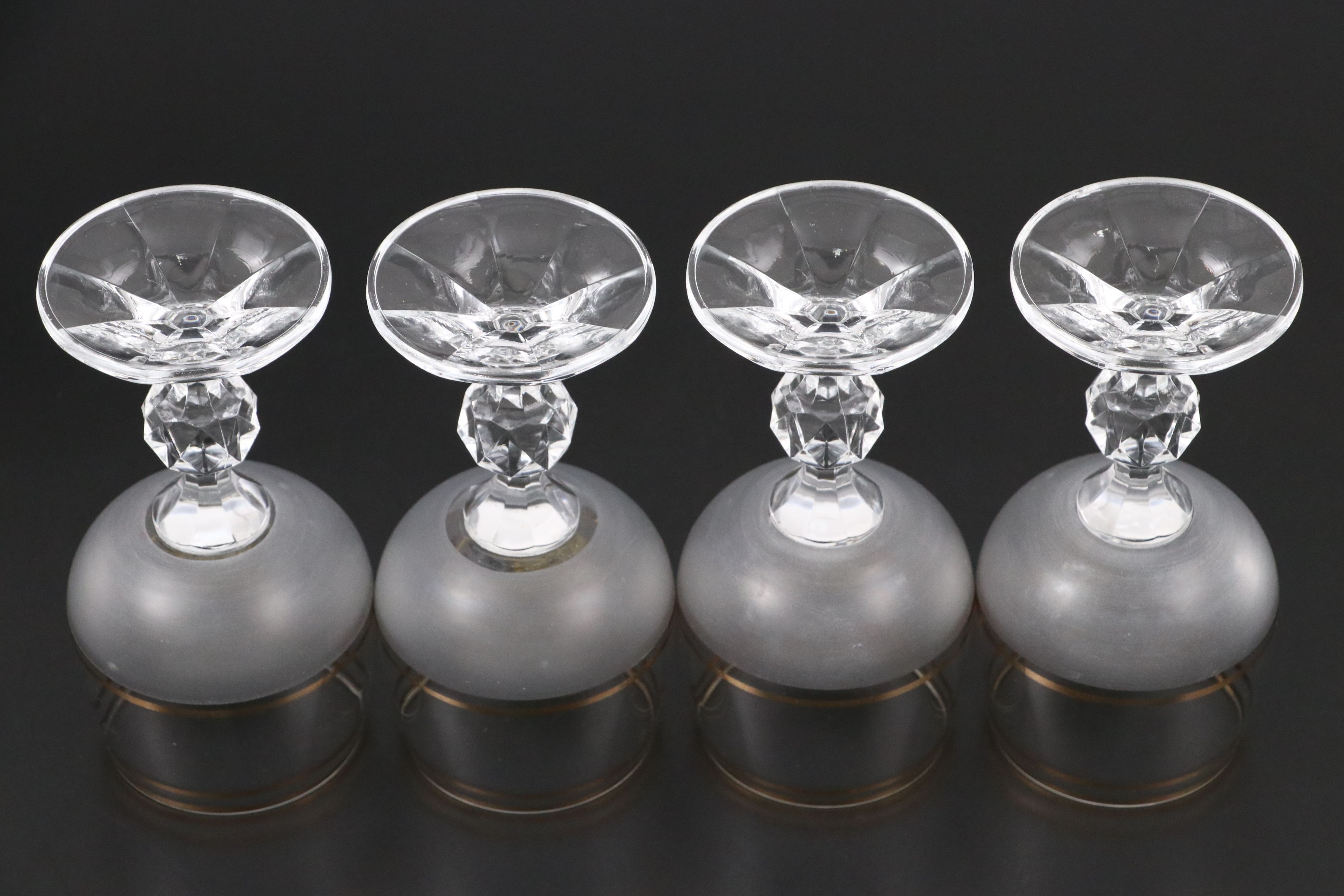 Bohemian Crystal Gold Gilt Leaf Glass Decanter and Wine Glasses