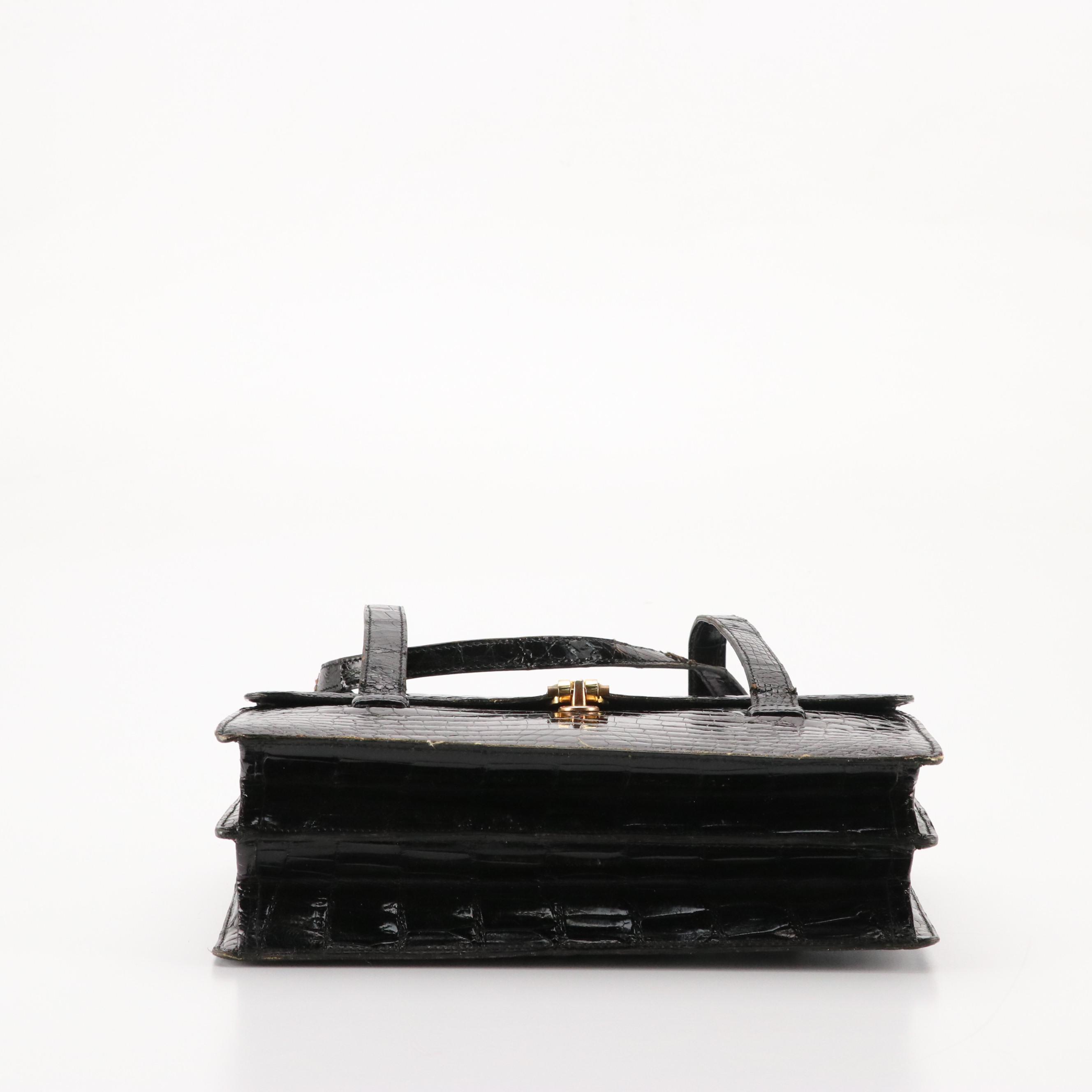 Christian Dior Black Croc-Embossed Patent Leather Front-Flap Bag