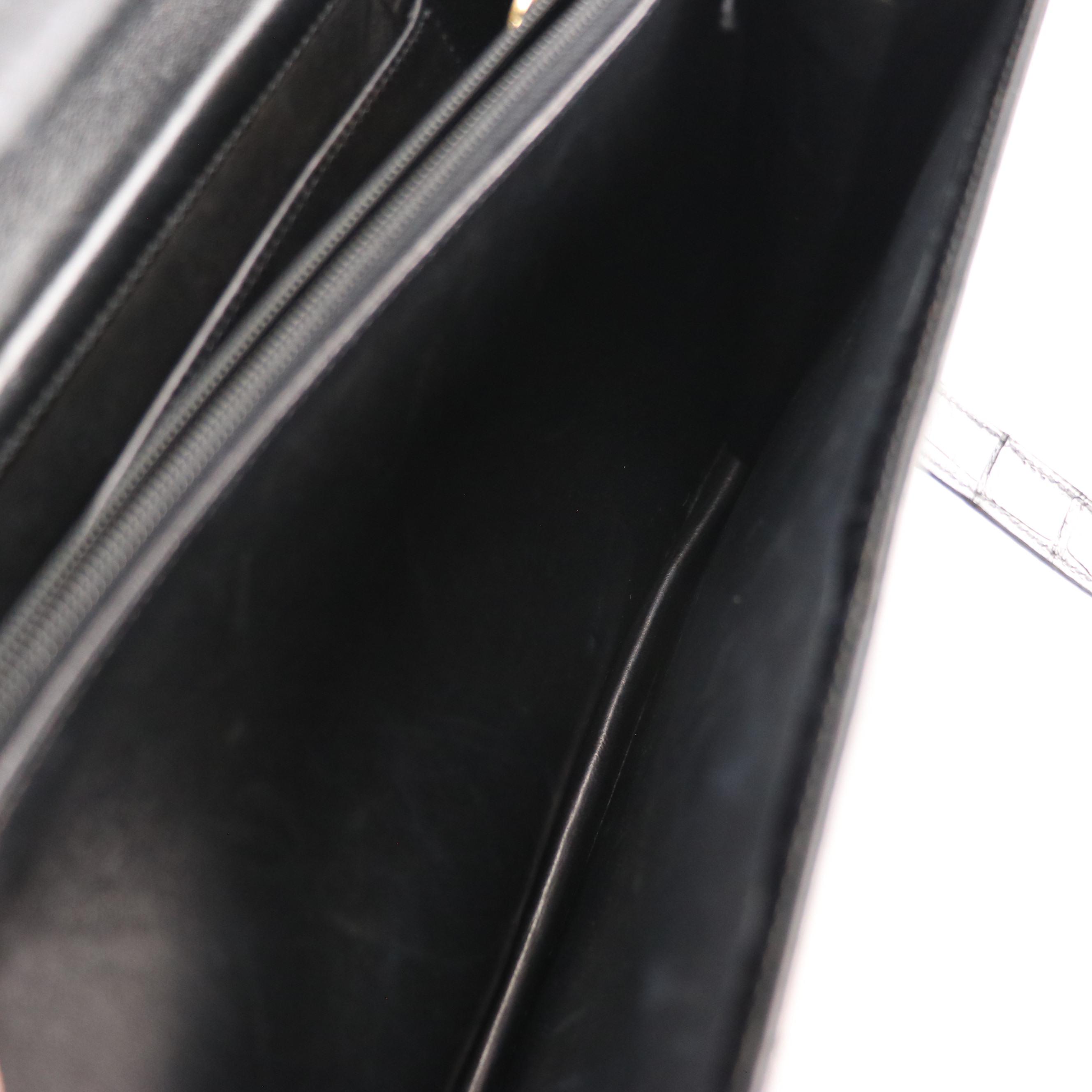 Christian Dior Black Croc-Embossed Patent Leather Front-Flap Bag