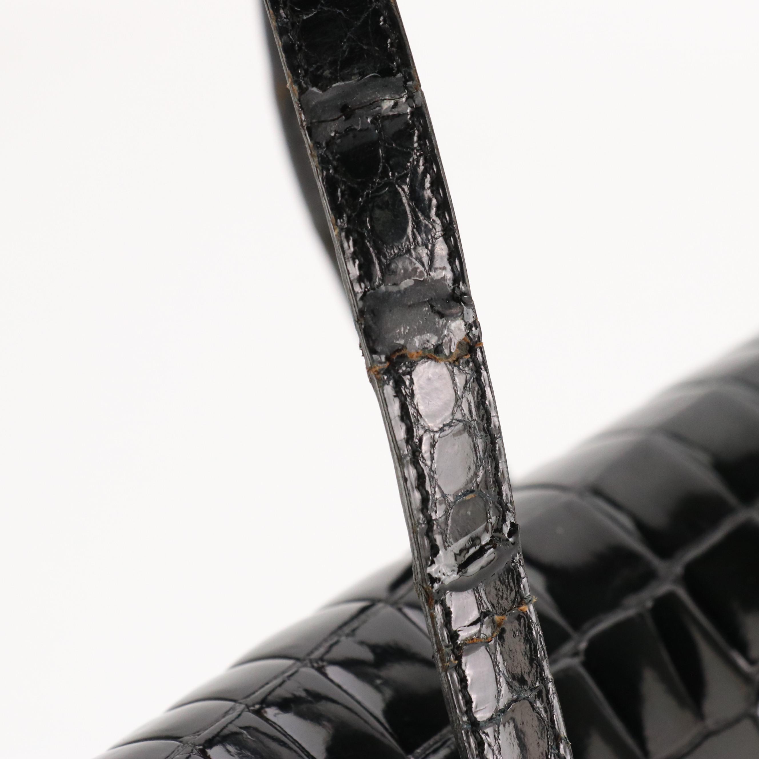 Christian Dior Black Croc-Embossed Patent Leather Front-Flap Bag