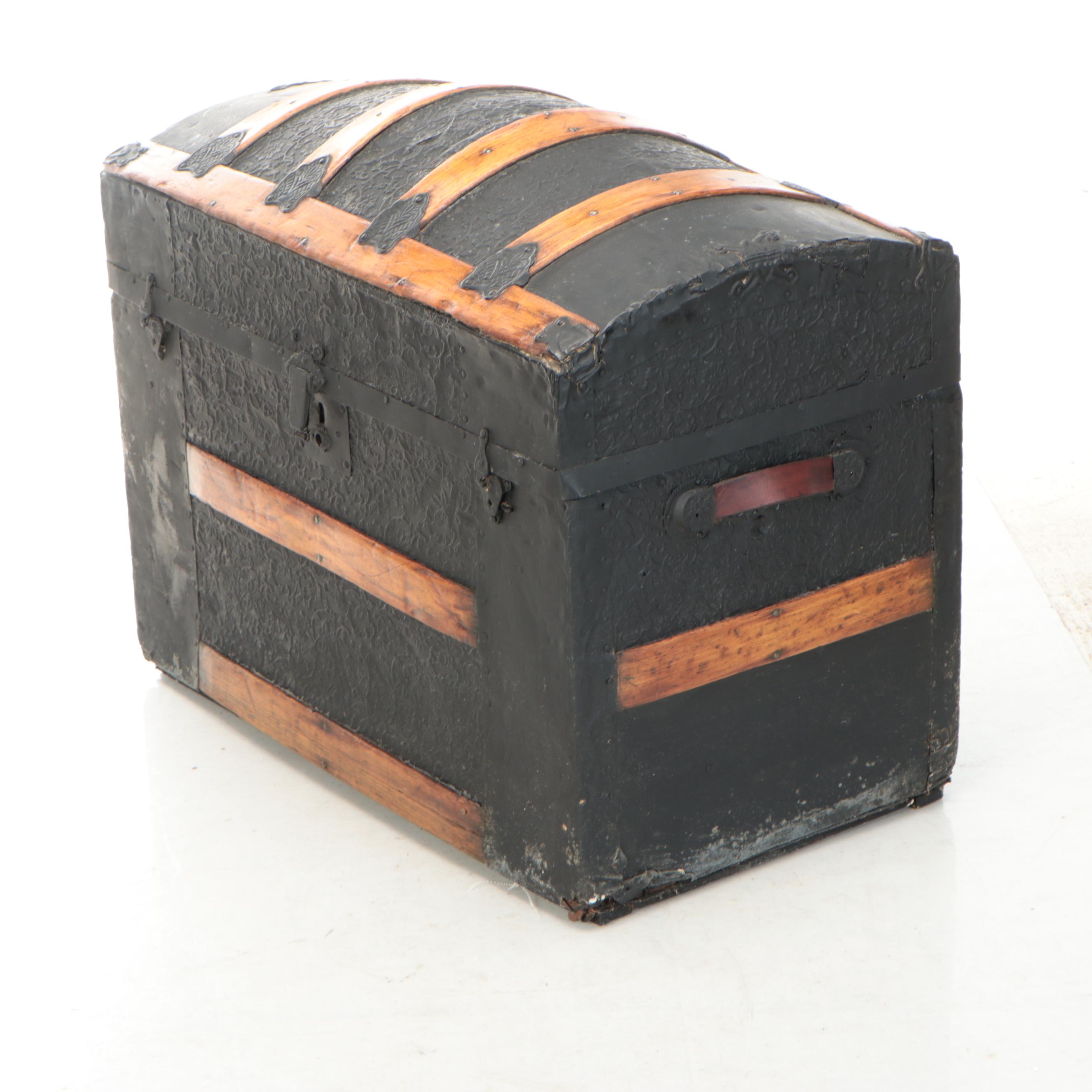 Metal Clad Dome Top Steamer Trunk, Early 20th Century