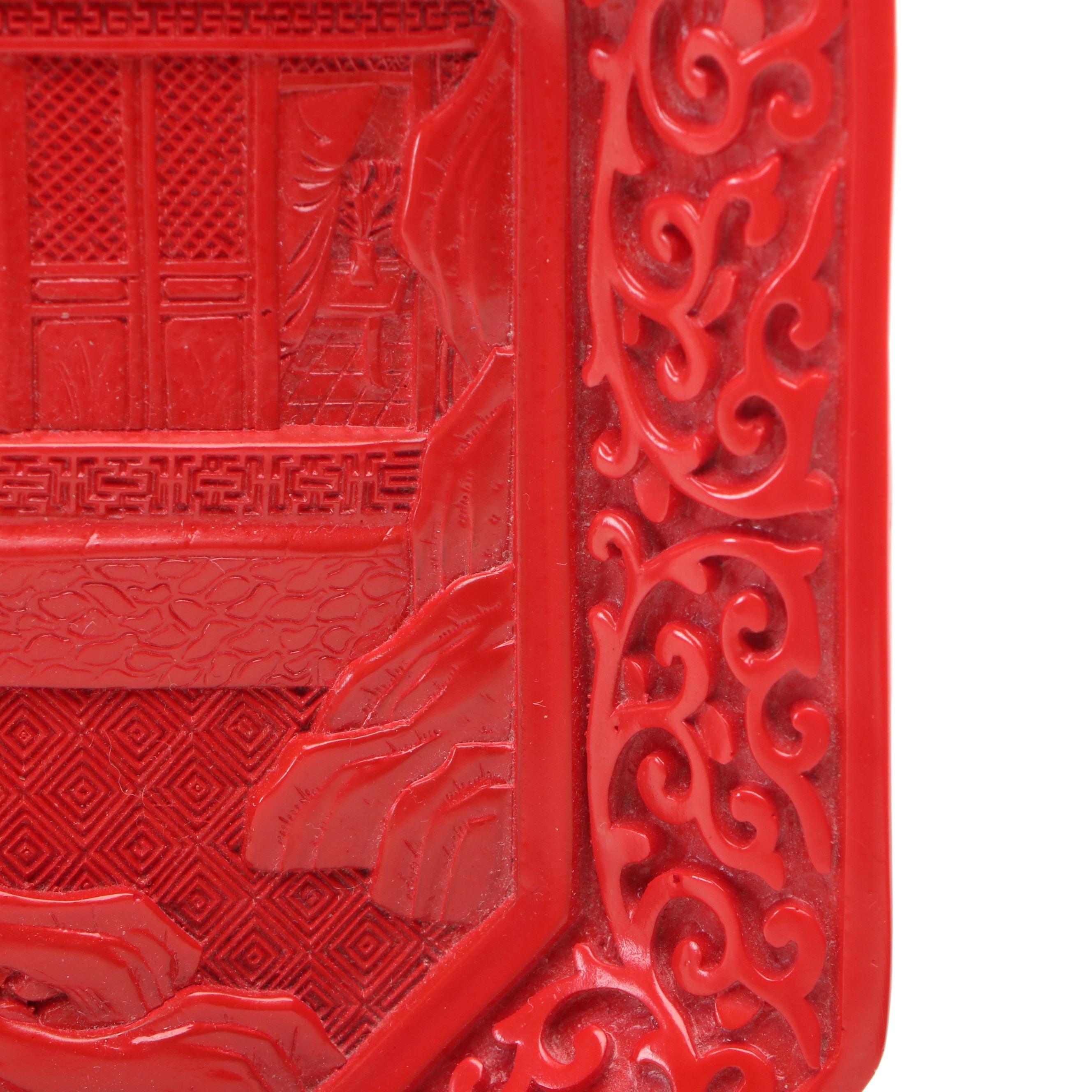 Chinese Resin Decorative Plate and Gourd Vase with Brass Rim