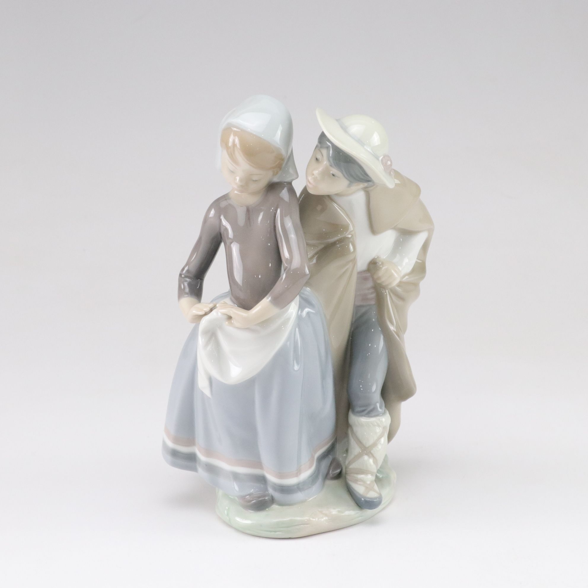 Lladró "Little Couple Kissing" and "Boy with Lamb" with Tengra Figure, 1990s