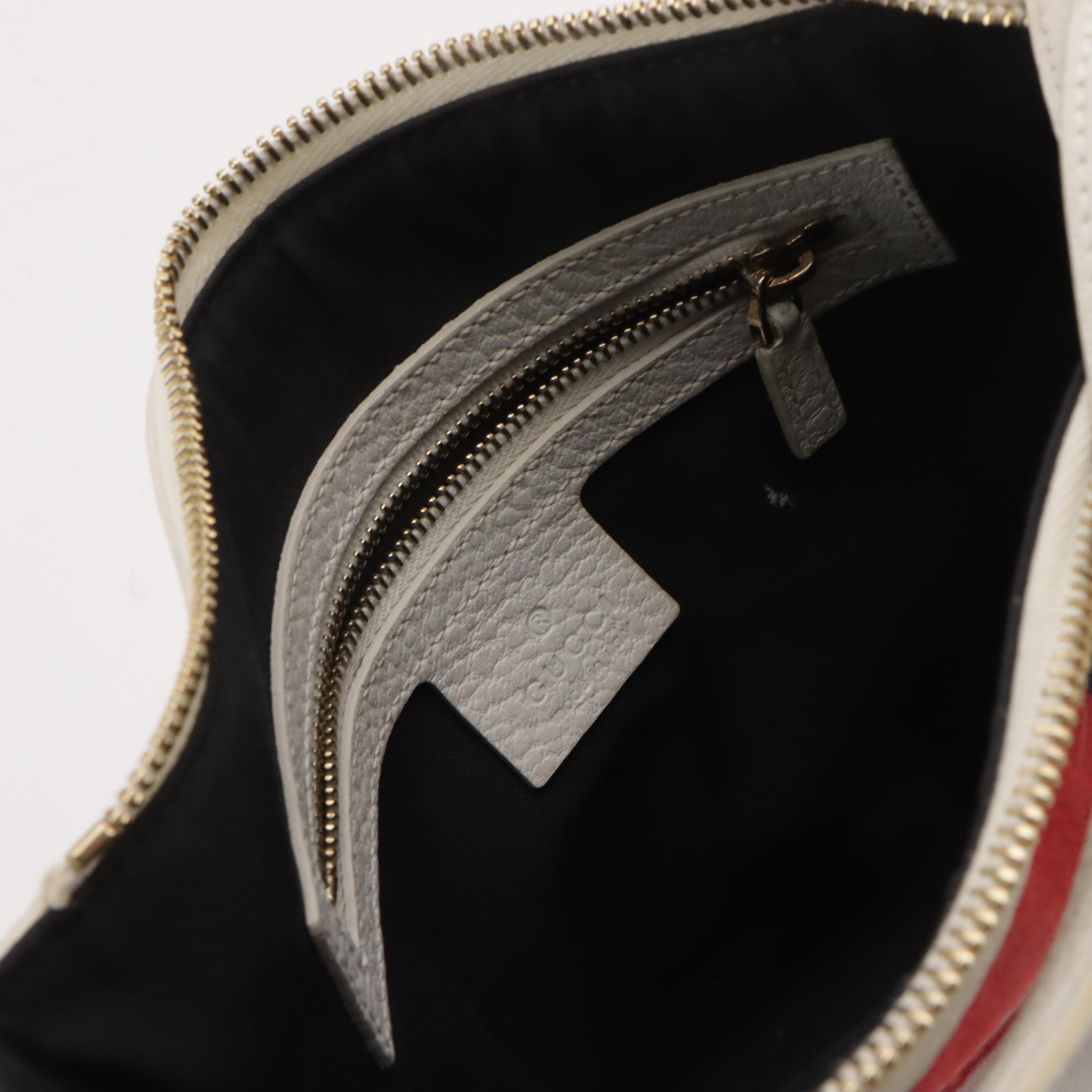 Gucci GG Web Stripe Blondie Shoulder Bag in White Grained Leather
