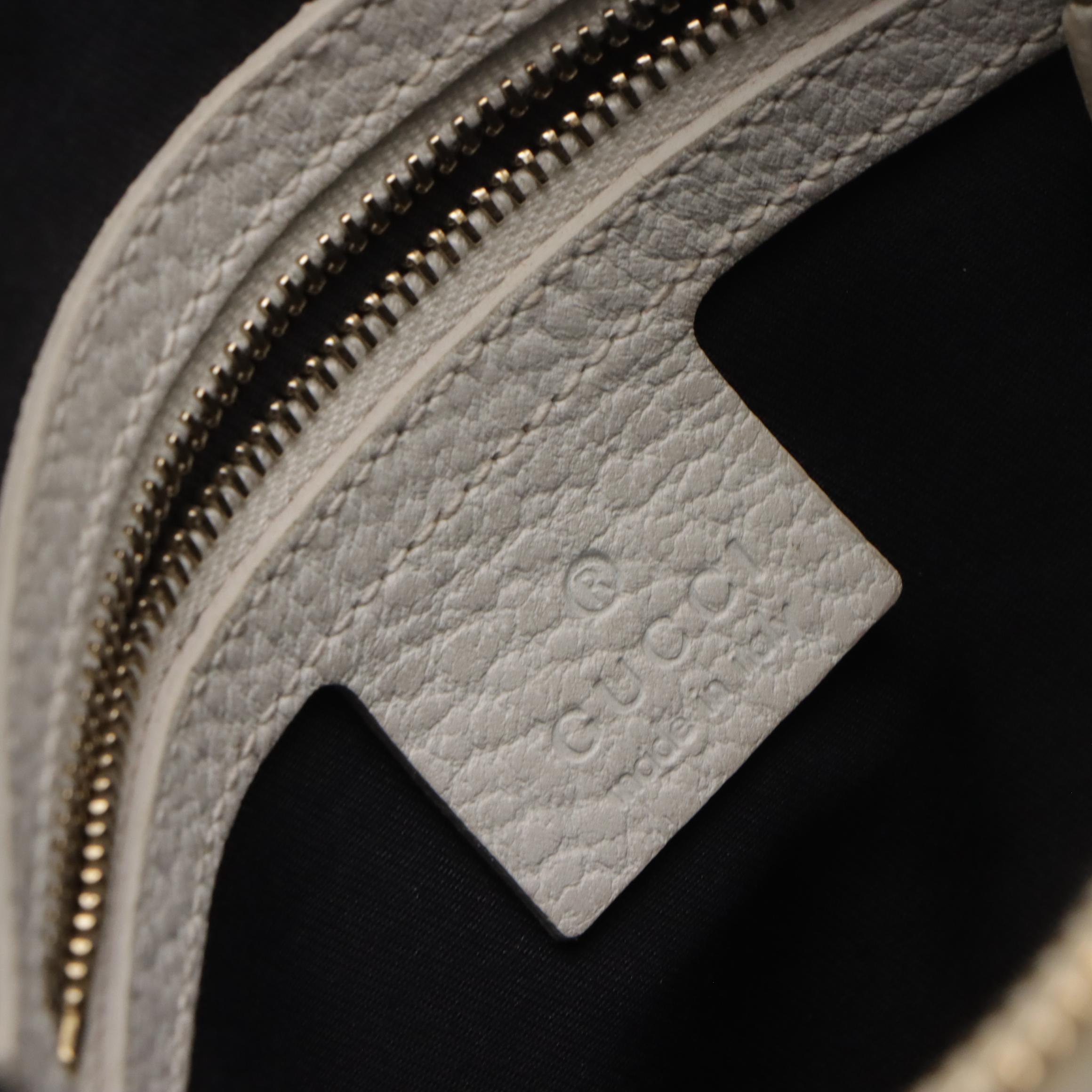 Gucci GG Web Stripe Blondie Shoulder Bag in White Grained Leather