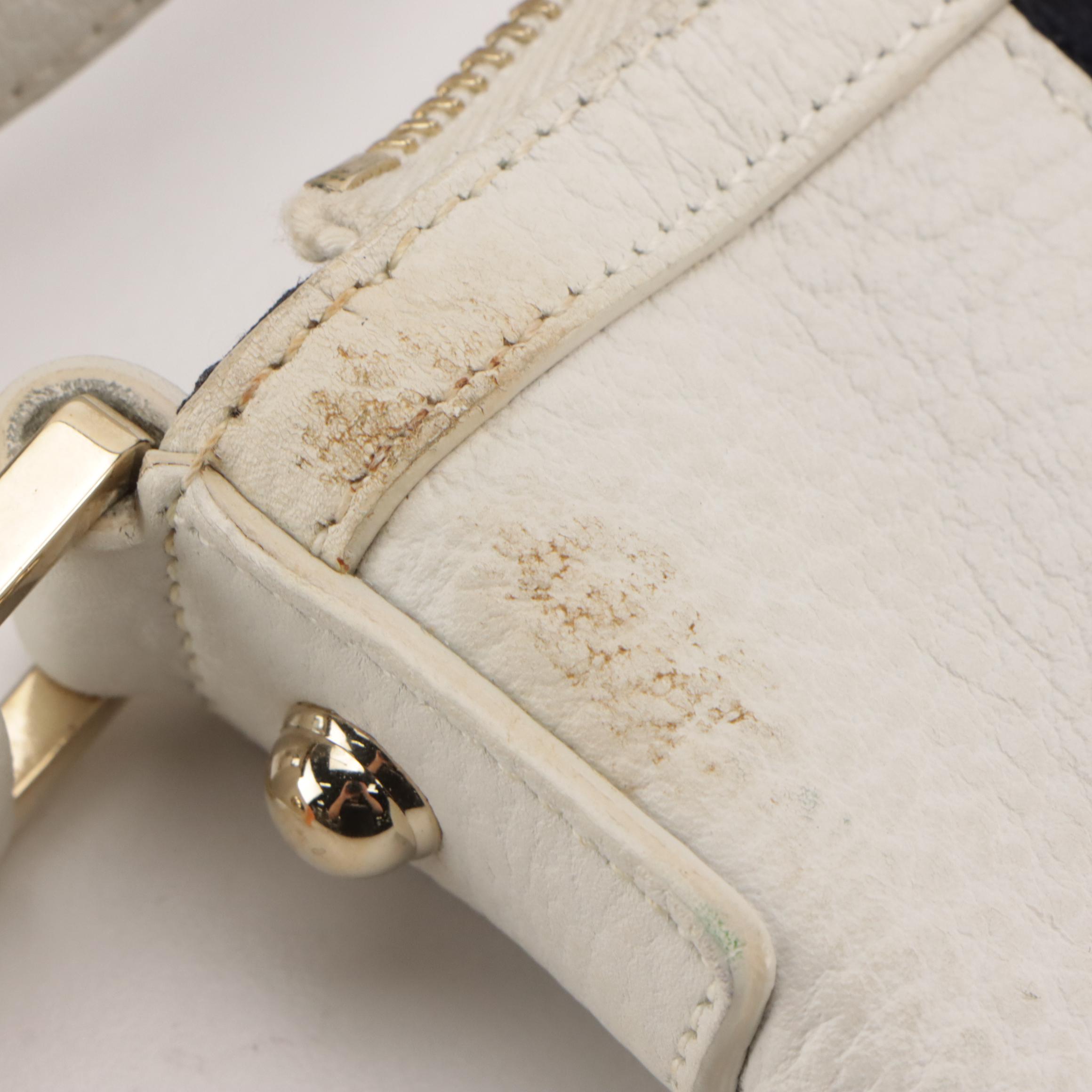 Gucci GG Web Stripe Blondie Shoulder Bag in White Grained Leather