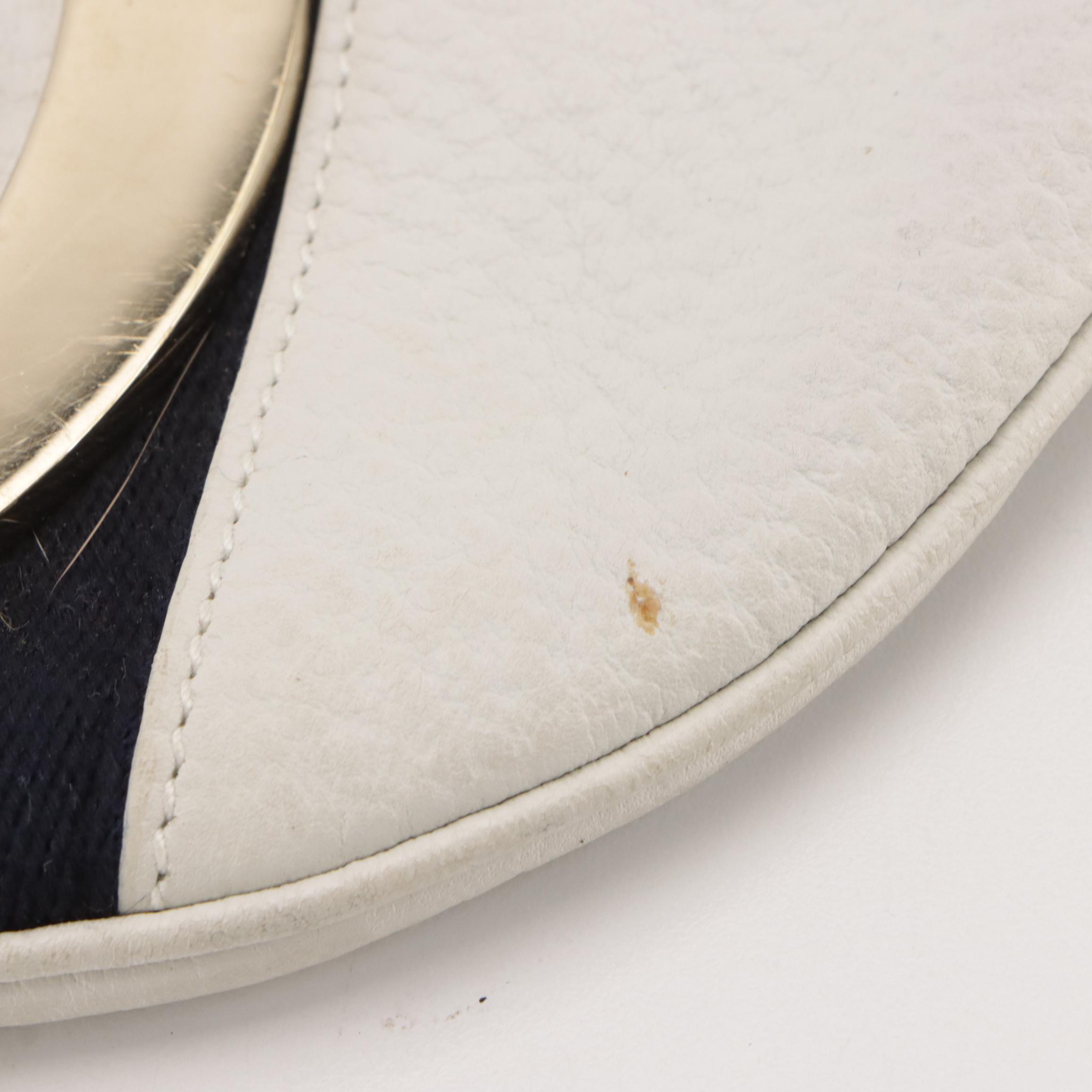 Gucci GG Web Stripe Blondie Shoulder Bag in White Grained Leather