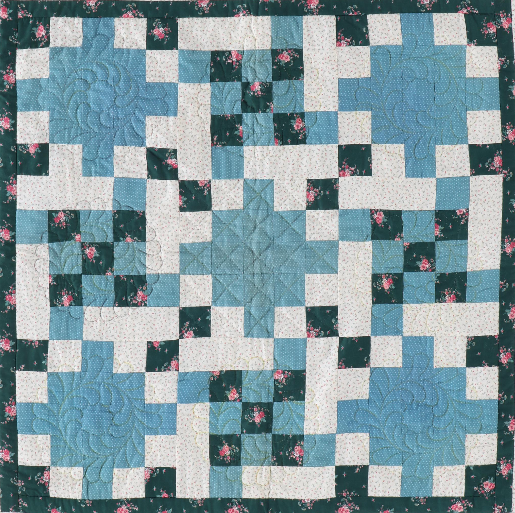 Hand-Stitched "Nine Patch" Variation Small Quilt or Baby Blanket