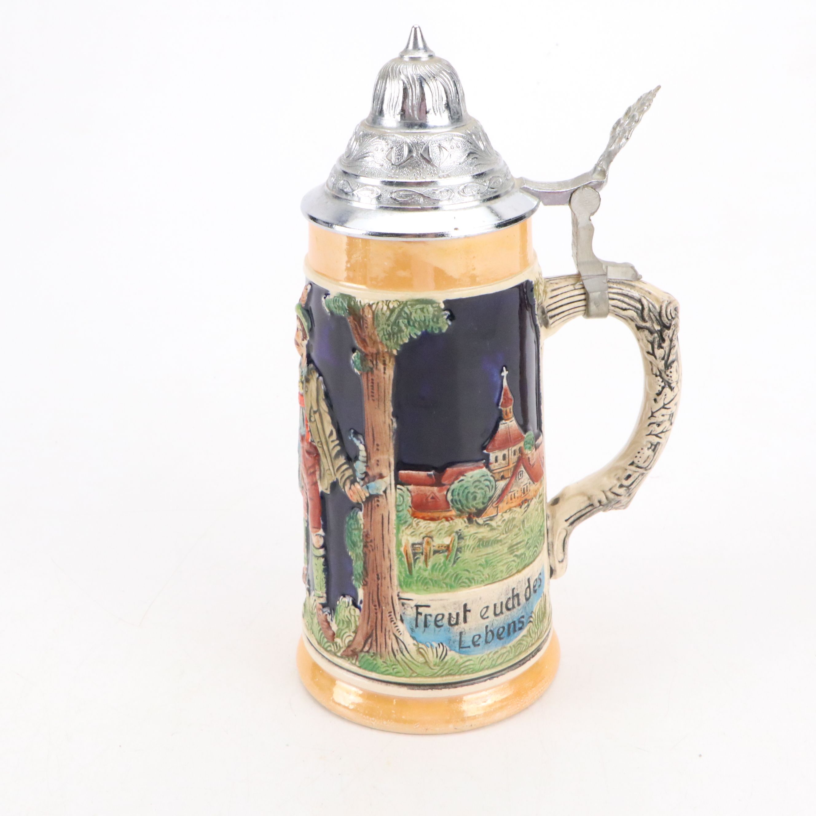 Bravo and Other Ceramic Steins with Stein Style Music Box