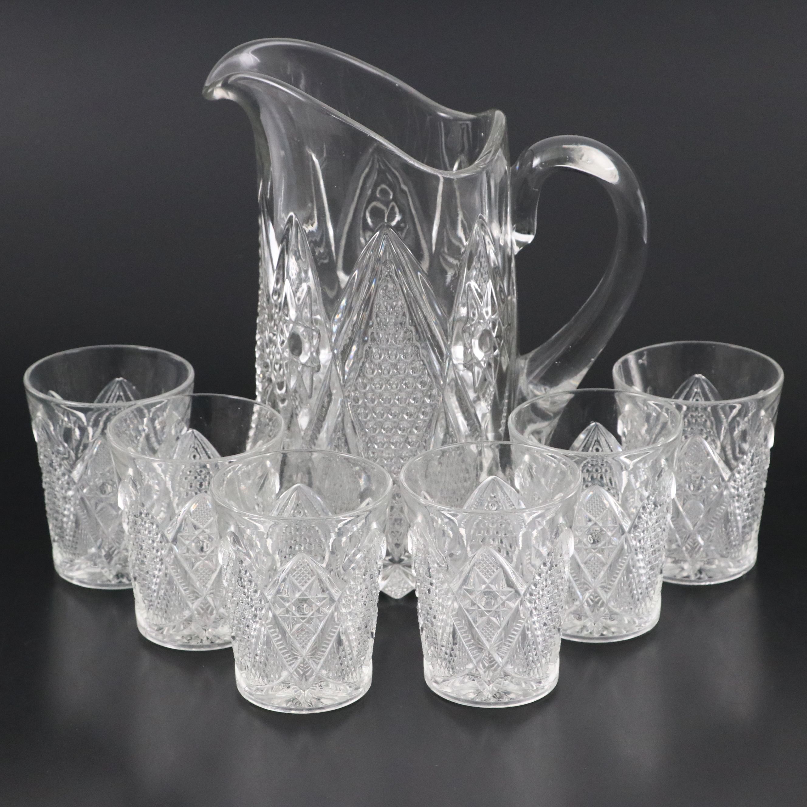 EAPG US Glass "Minnesota Clear" Pitcher and Tumblers, Early 20th Century