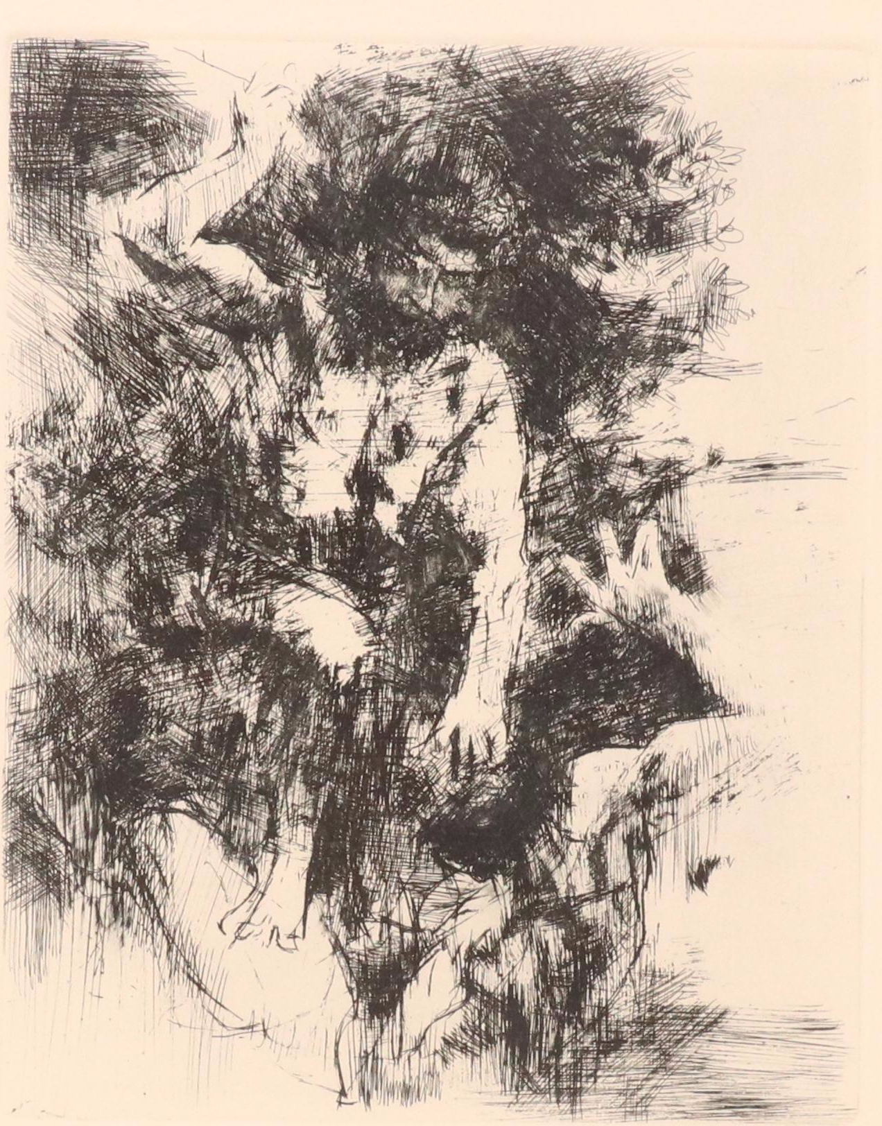 Jack Levine Etching "Cain and Abel I," 1964