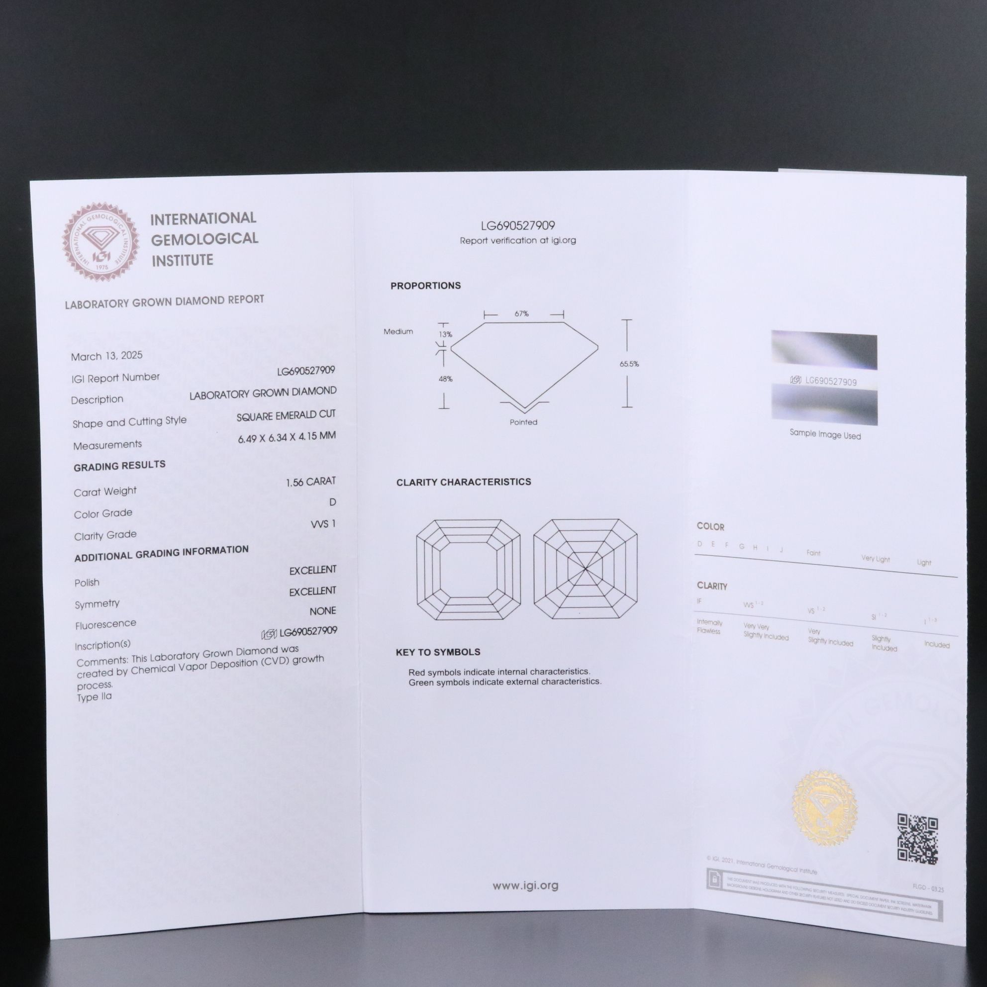 Loose 1.56 CT Lab Grown Diamond with IGI Report