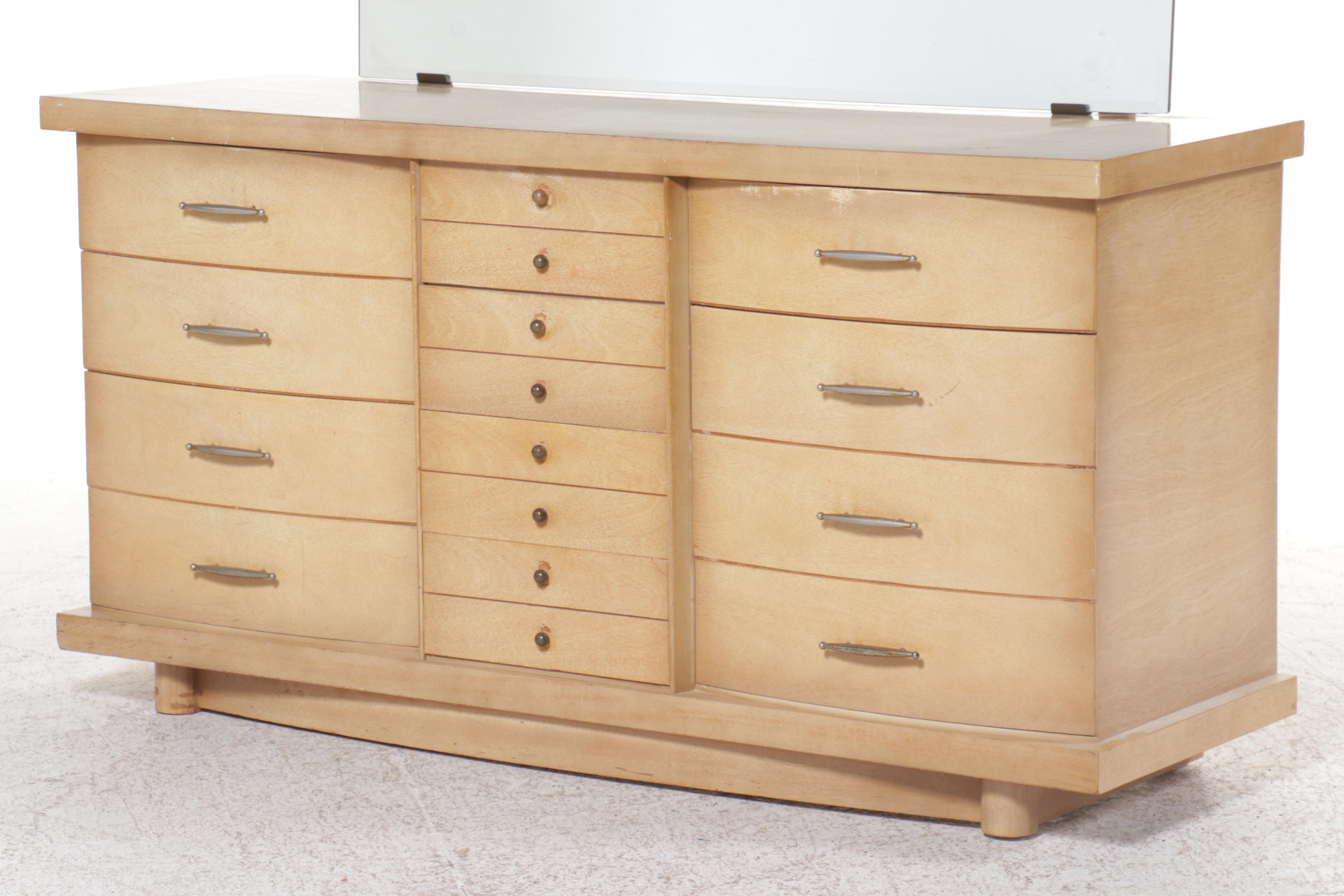 Mid Century Modern Blonde Oak Dresser with Mirror