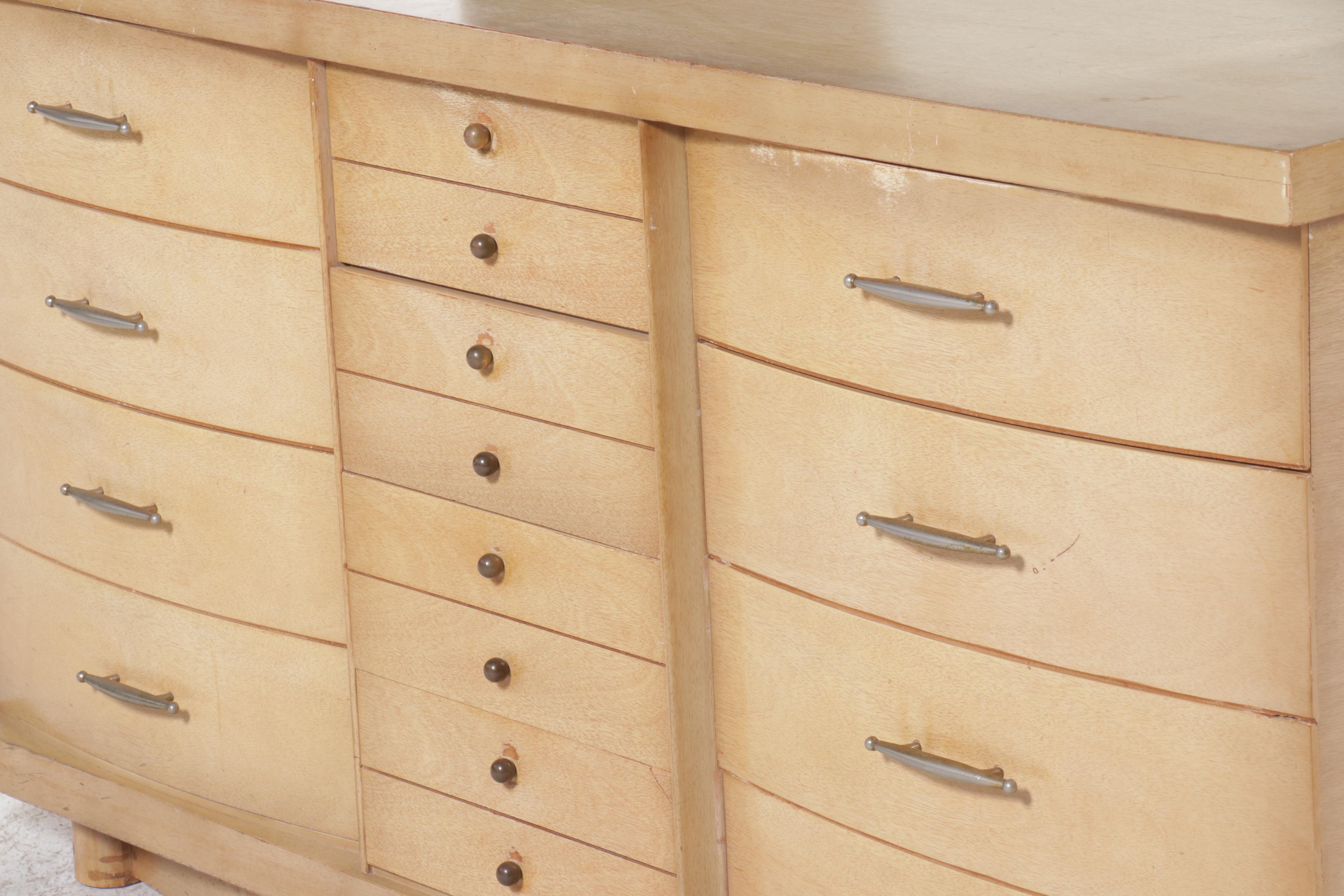Mid Century Modern Blonde Oak Dresser with Mirror