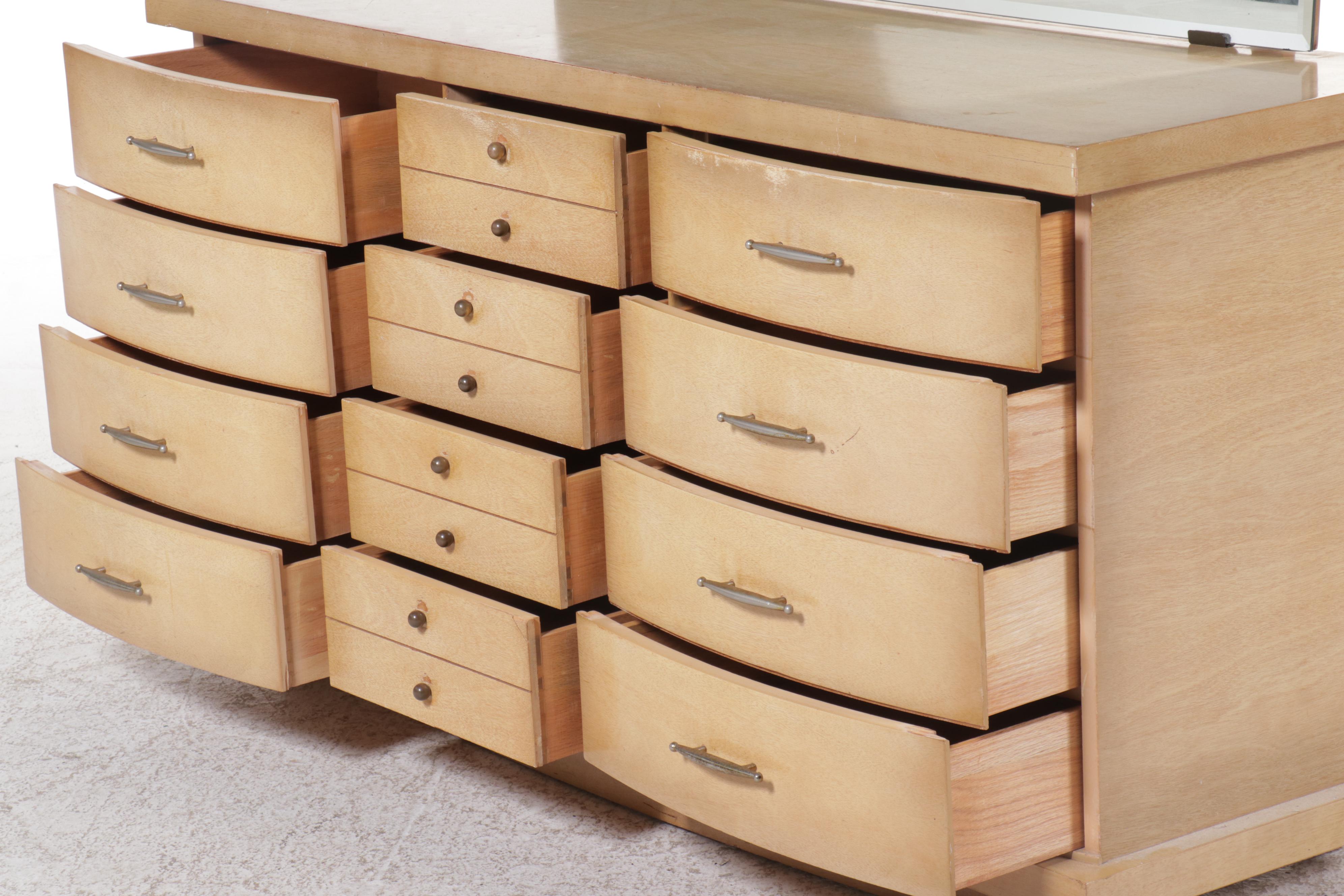 Mid Century Modern Blonde Oak Dresser with Mirror