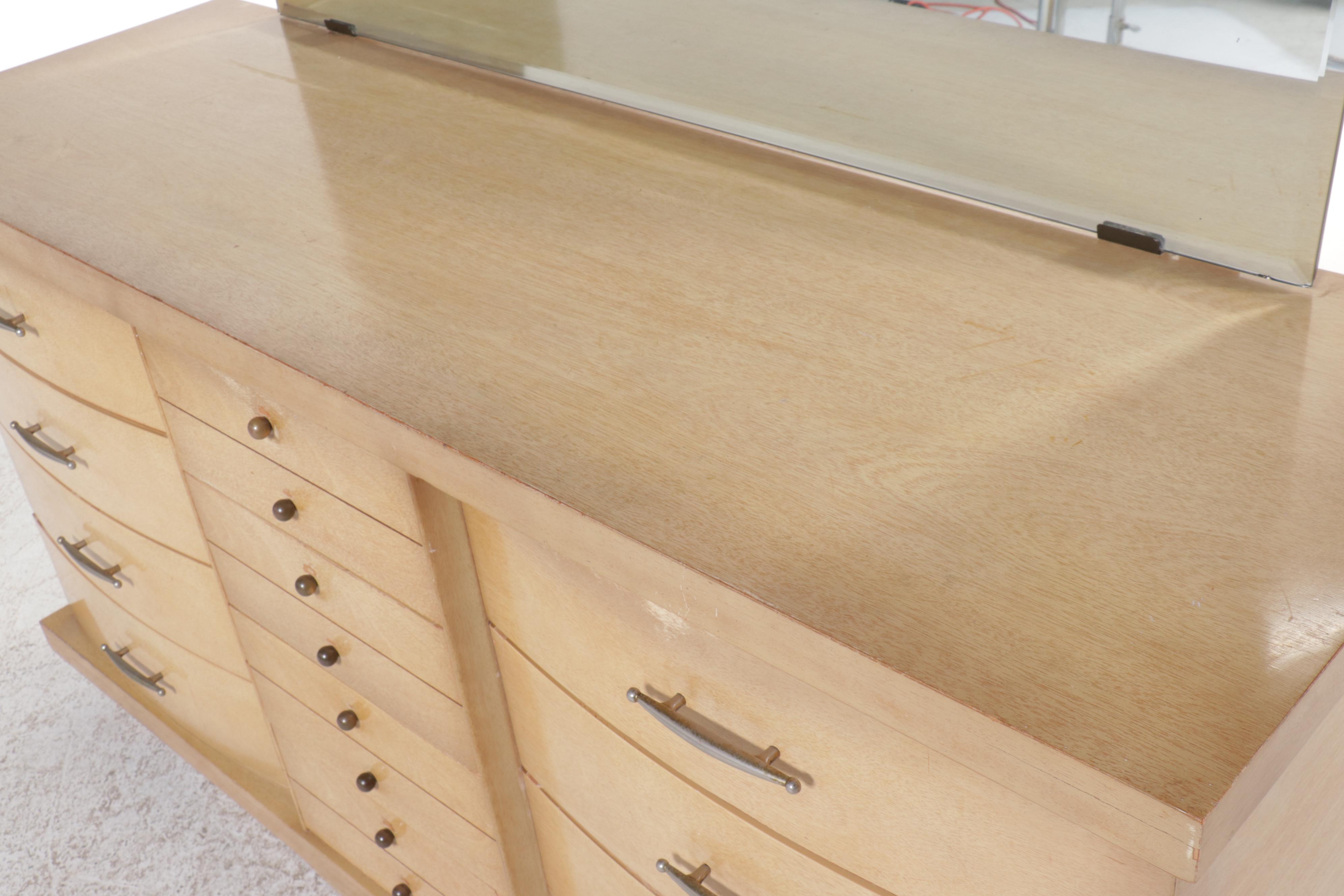 Mid Century Modern Blonde Oak Dresser with Mirror