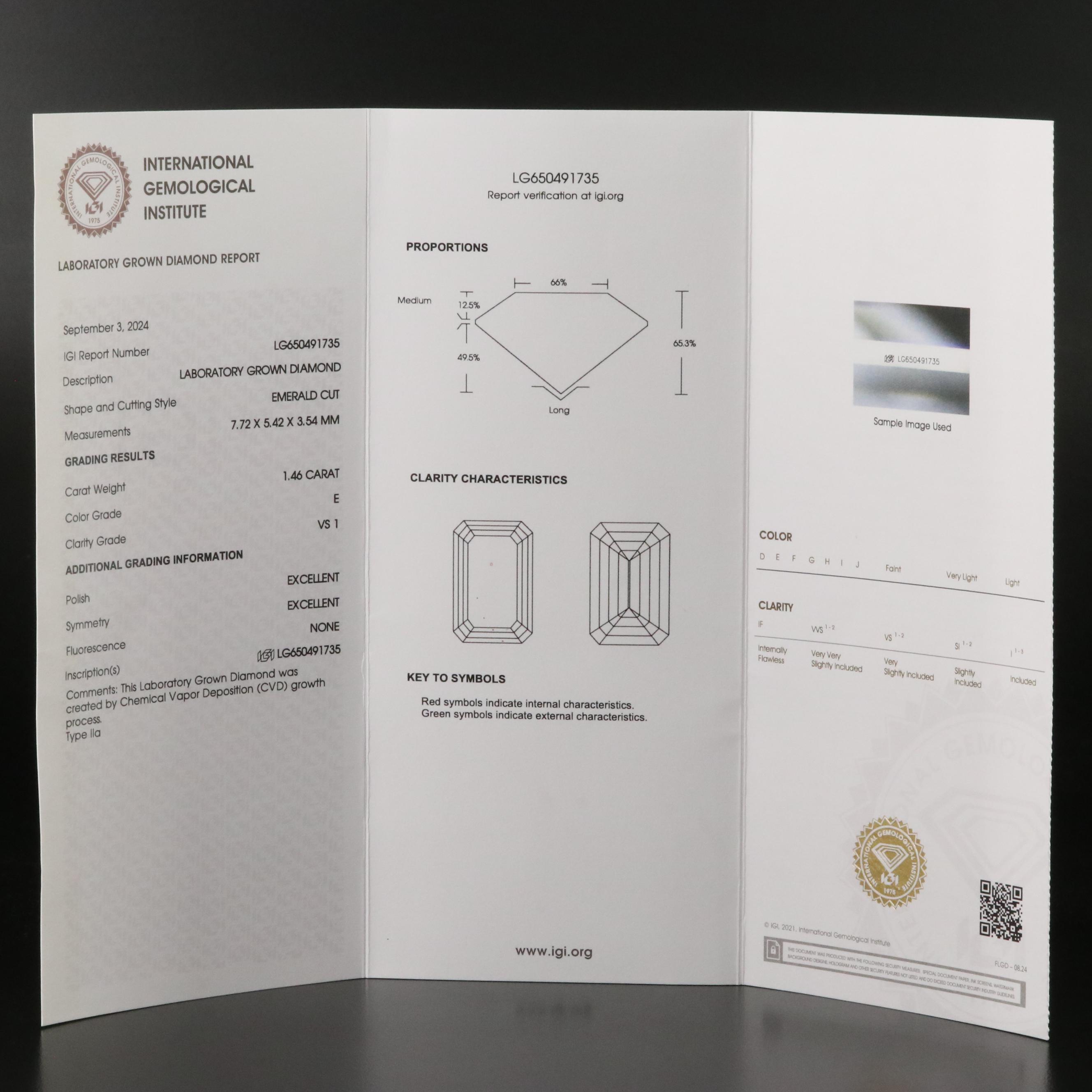 Loose 1.46 CT Lab Grown Diamond with IGI Report