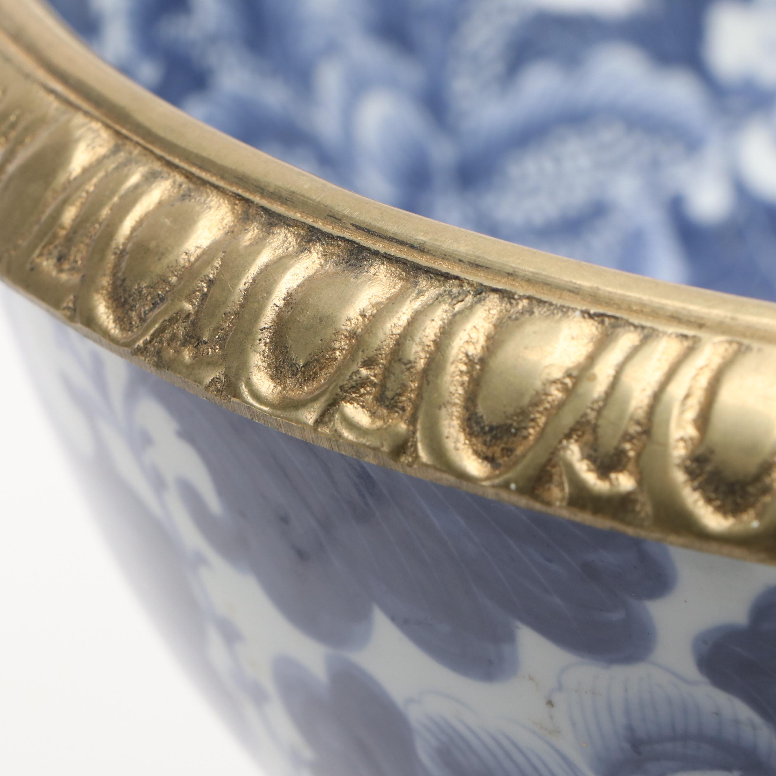 French Style Ormolu Mounted Blue and White Porcelain Footed Bowl