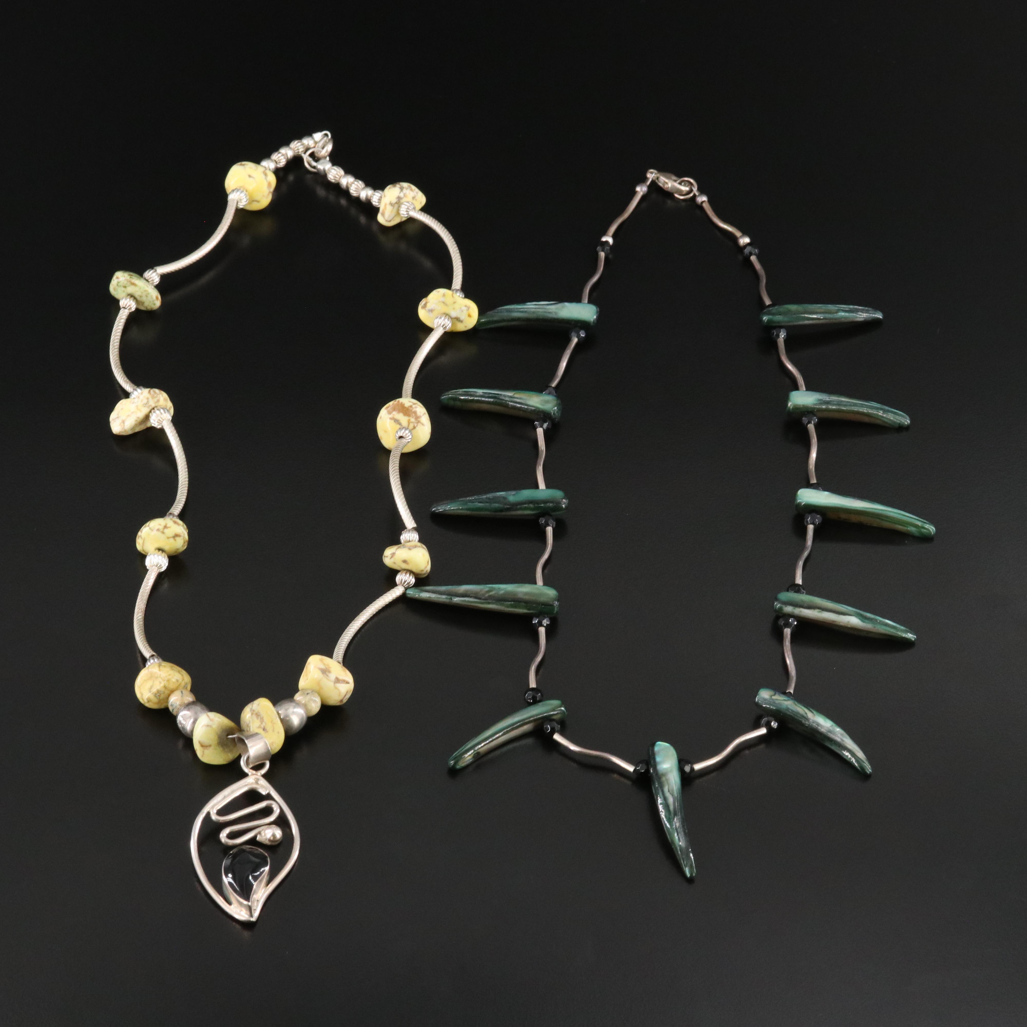 Sterling Magnesite, Mother-of-Pearl and Black Onyx Necklaces