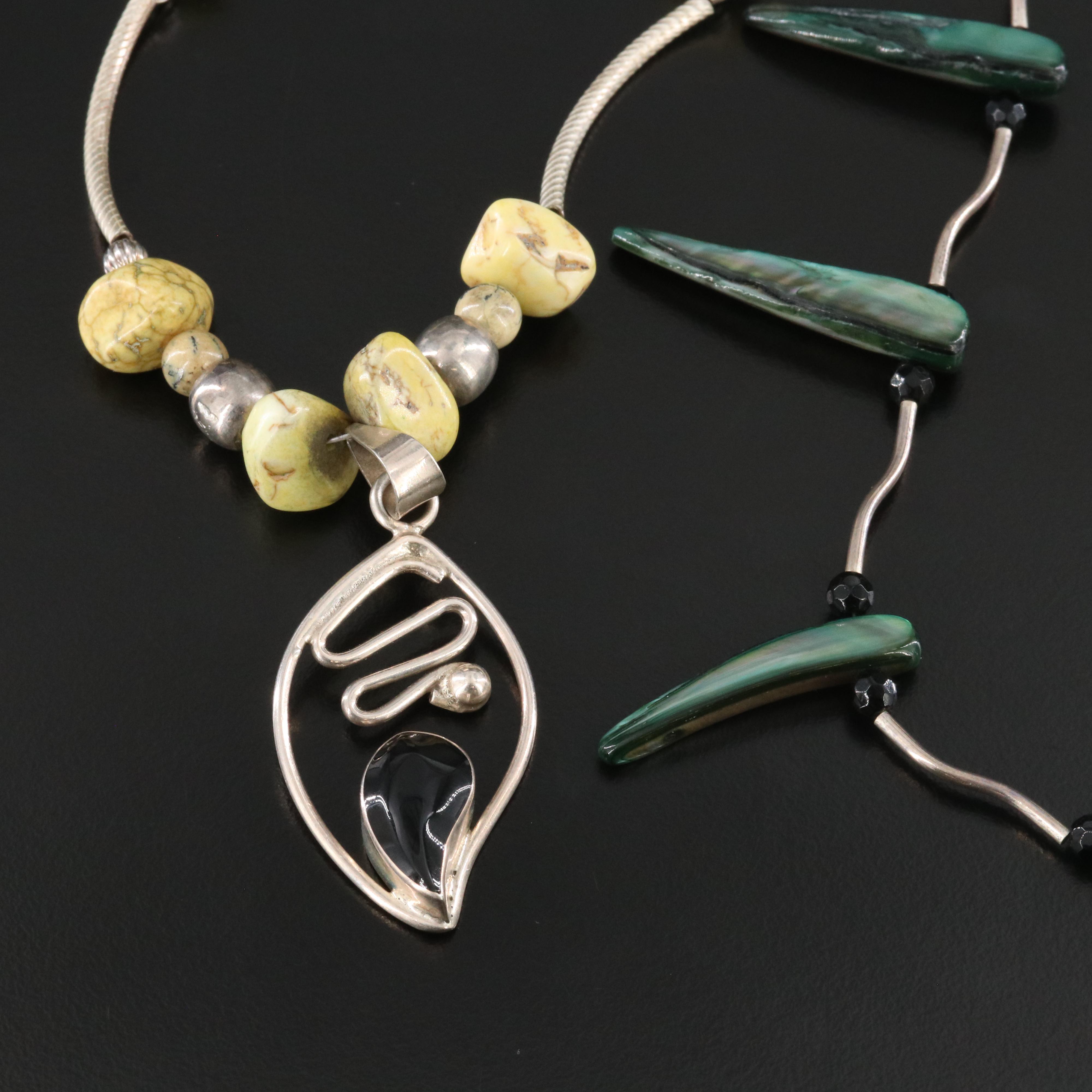Sterling Magnesite, Mother-of-Pearl and Black Onyx Necklaces