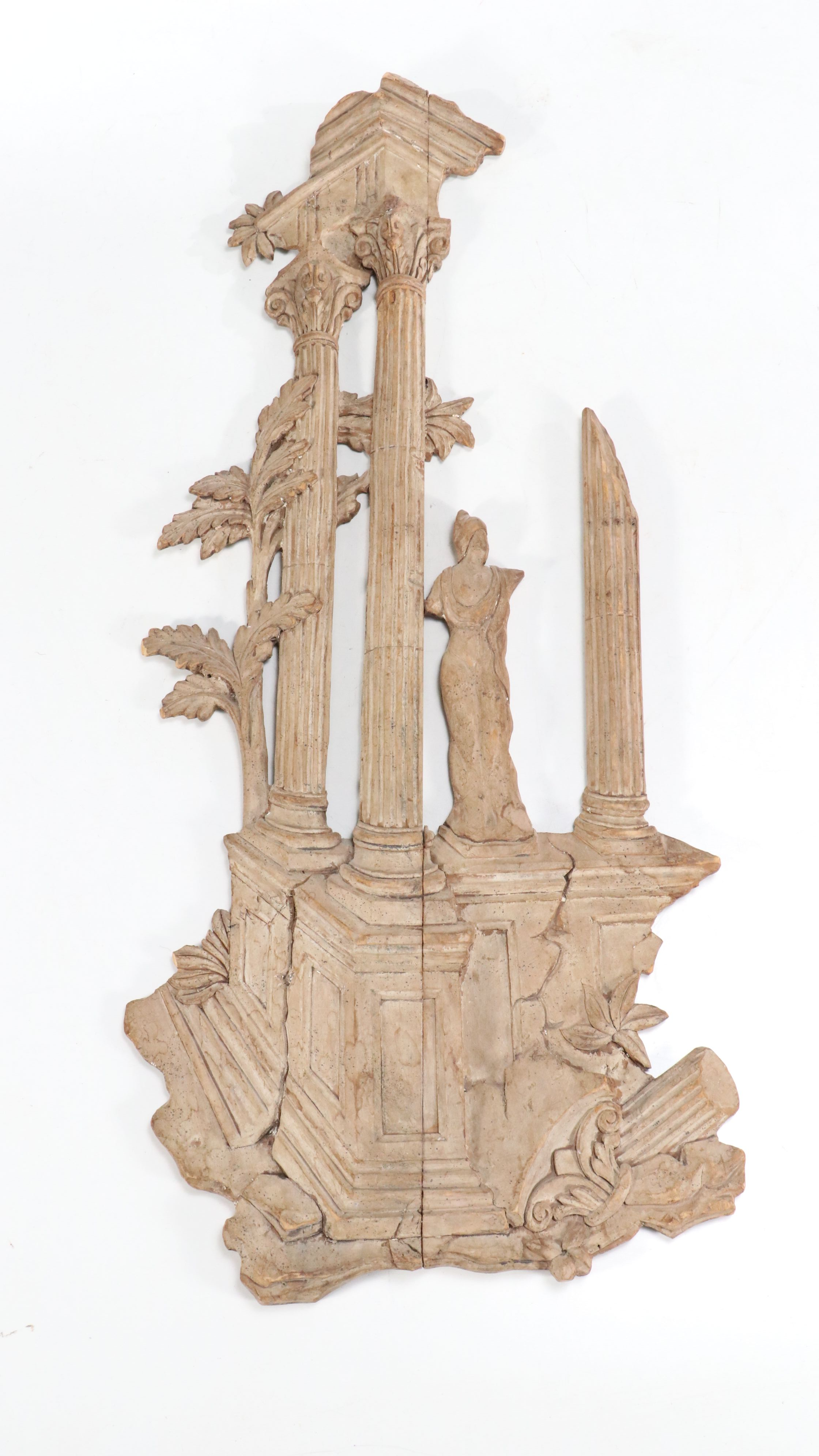 Palladio Carved Wood Roman Ruins Wall Plaques, 20th Century