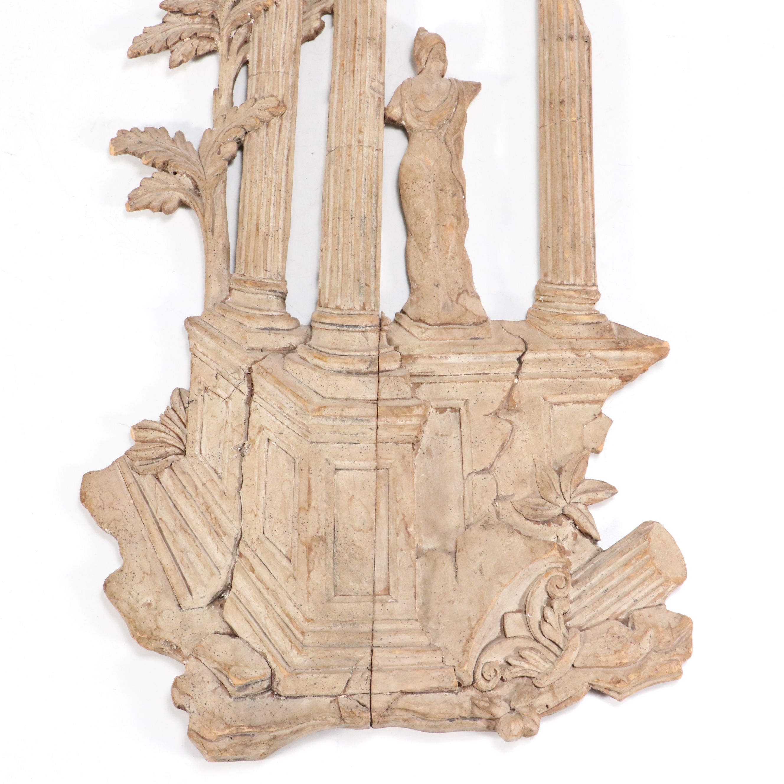 Palladio Carved Wood Roman Ruins Wall Plaques, 20th Century
