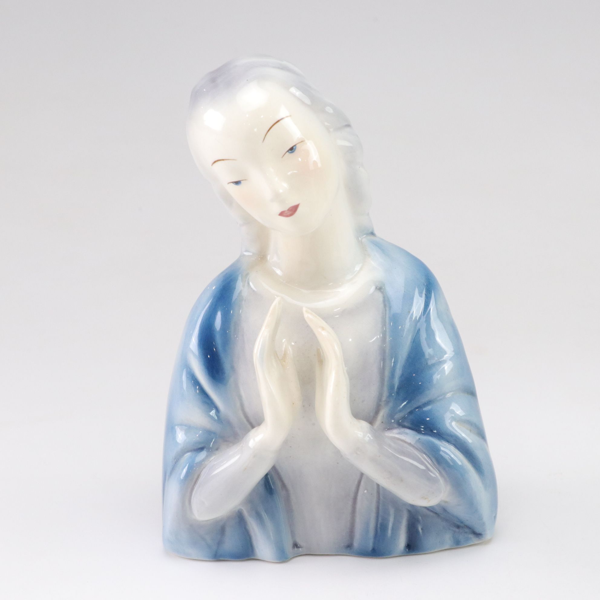Goldscheider Hand-Painted "Madonna Praying" Porcelain and Chalkware Figurines