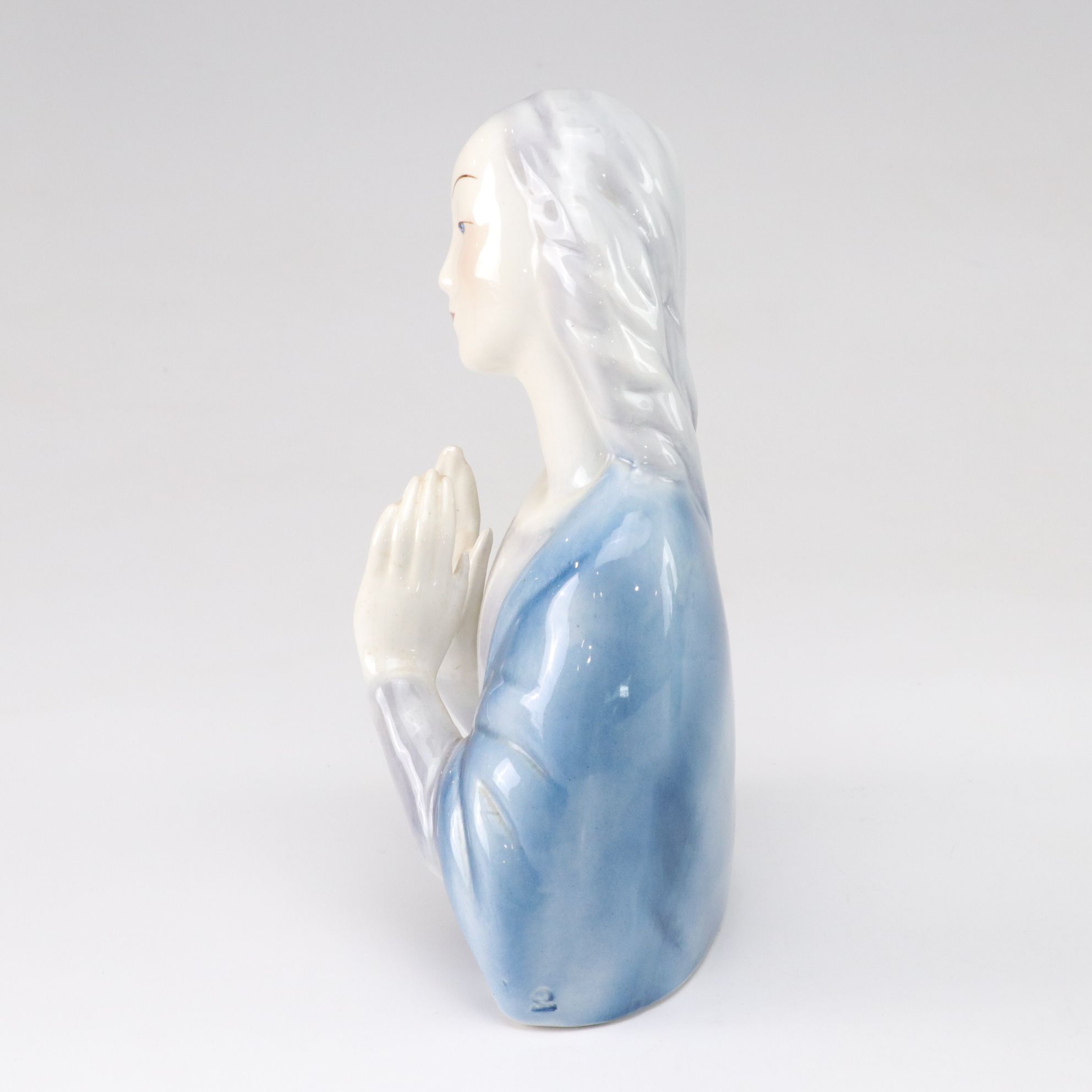 Goldscheider Hand-Painted "Madonna Praying" Porcelain and Chalkware Figurines