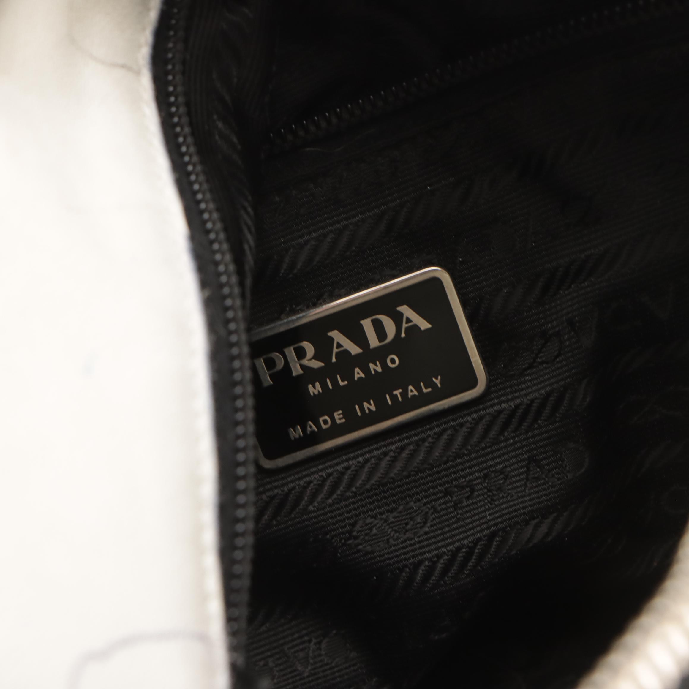 Prada Front-Pocket Shoulder Bag in White Leather with Black Canvas Strap