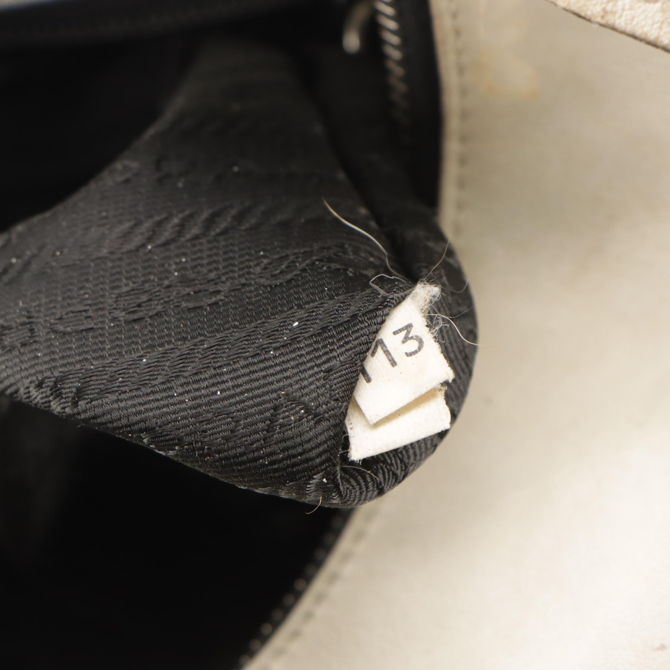 Prada Front-Pocket Shoulder Bag in White Leather with Black Canvas Strap