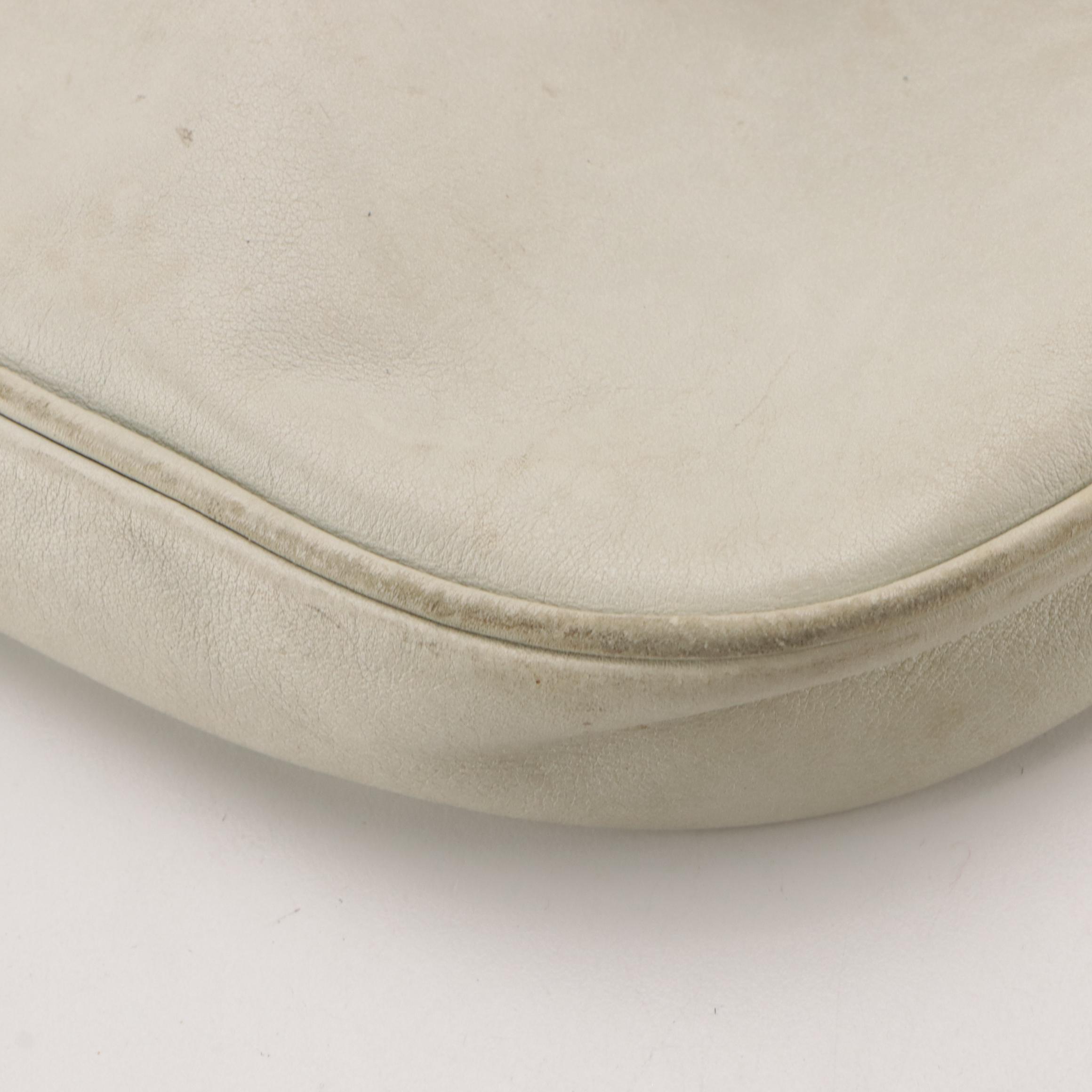 Prada Front-Pocket Shoulder Bag in White Leather with Black Canvas Strap