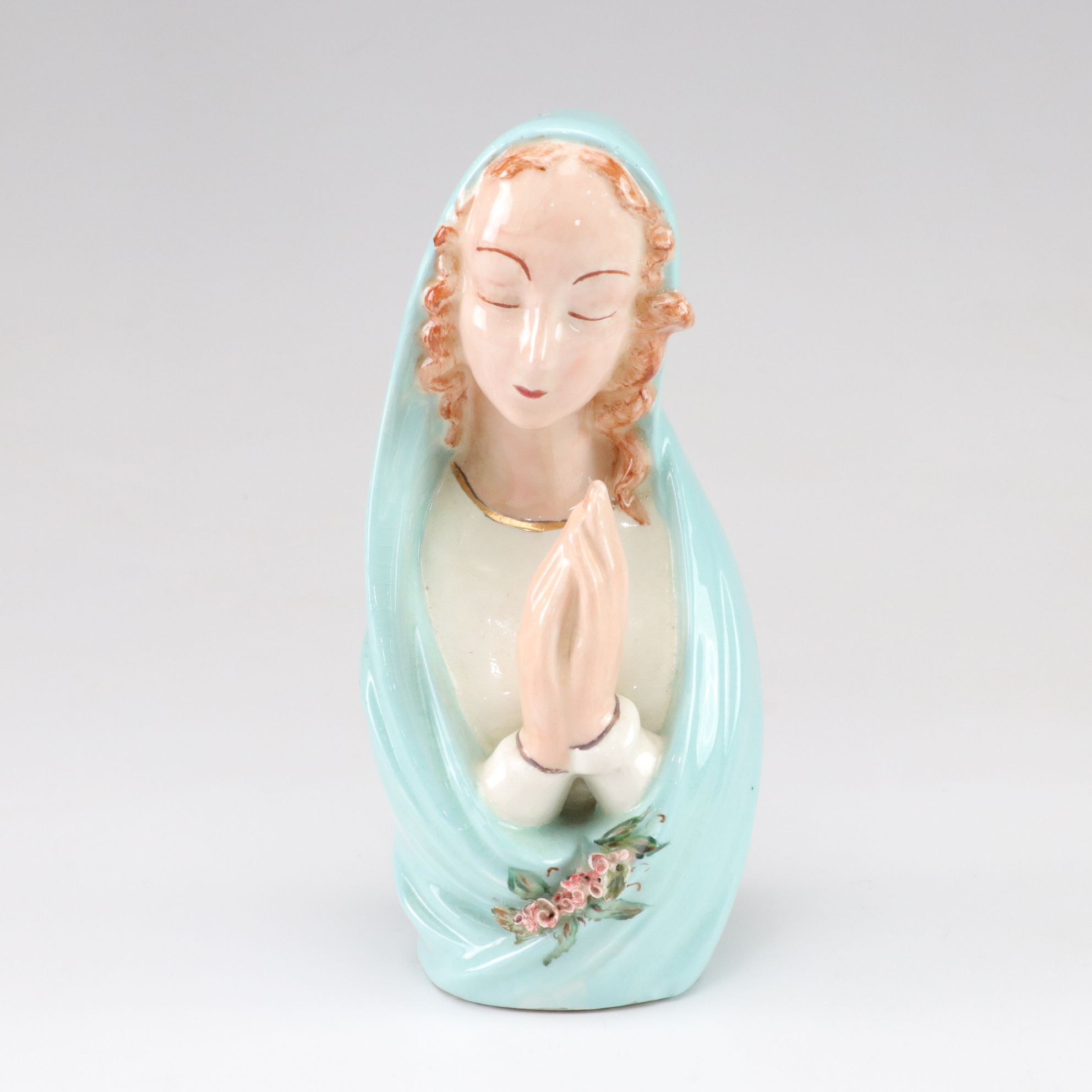 Goldscheider Hand-Painted "Madonna Praying" Porcelain and Chalkware Figurines